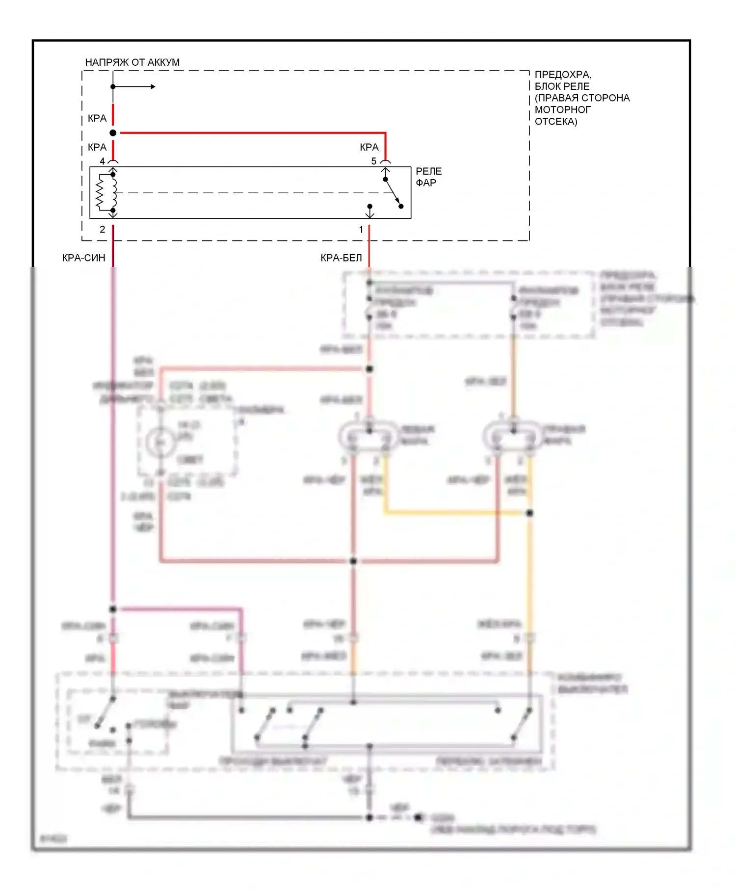 Passport Honda I (1993-1997): Электросхема фар, поздний выпуск 