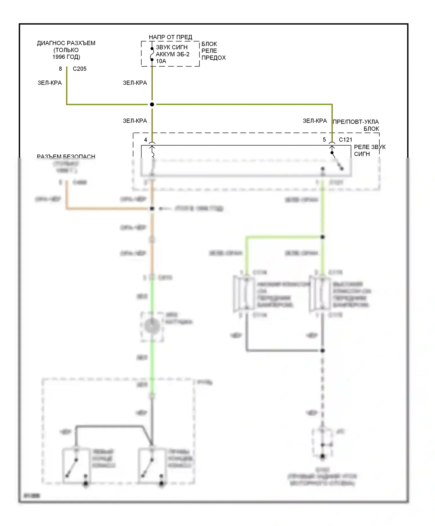 Passport Honda I (1993-1997): Электросхема клаксона, поздний выпуск 