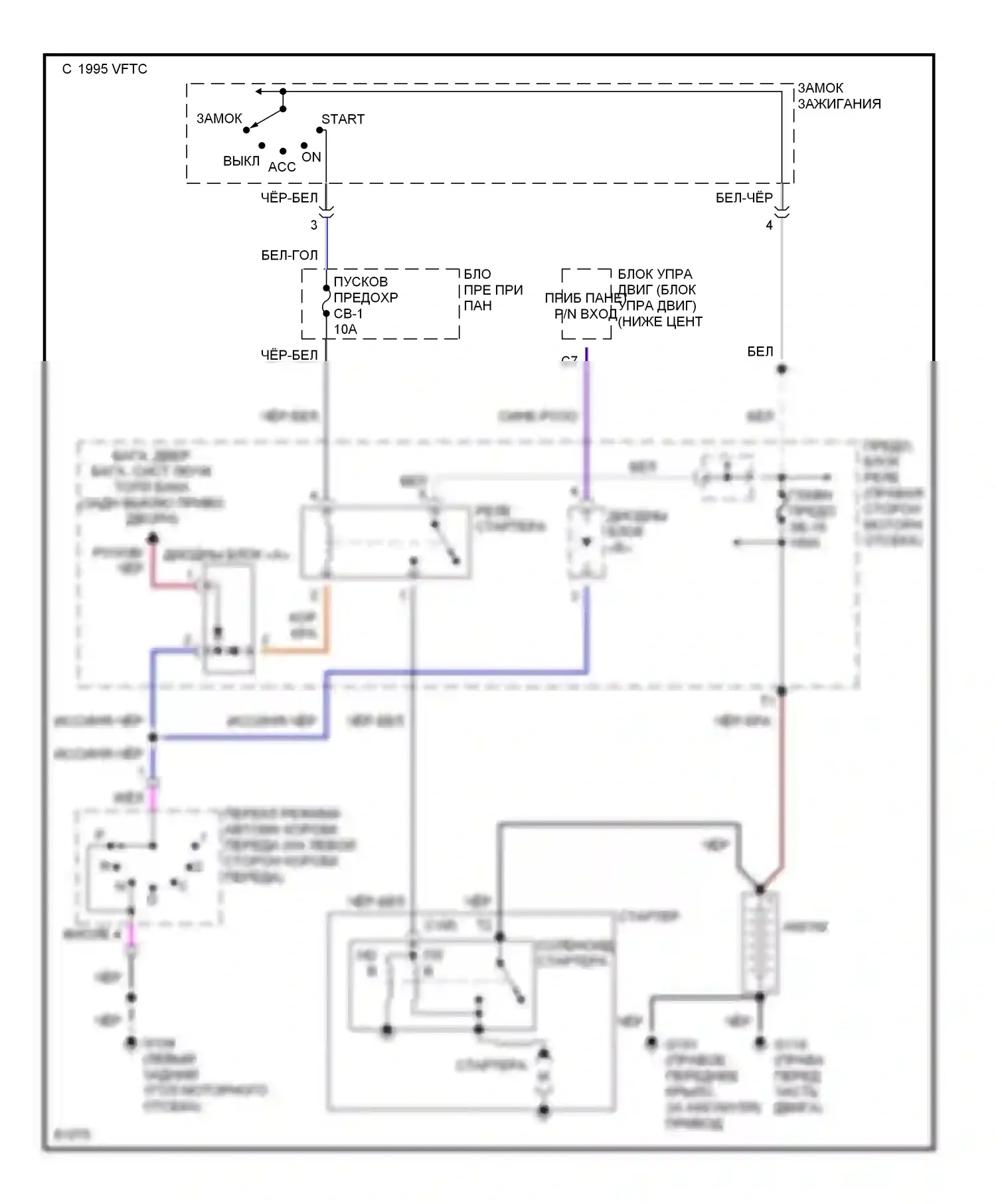 Passport Honda I (1993-1997): Электросхема стартера, автоматическая коробка передач позднего выпуска 