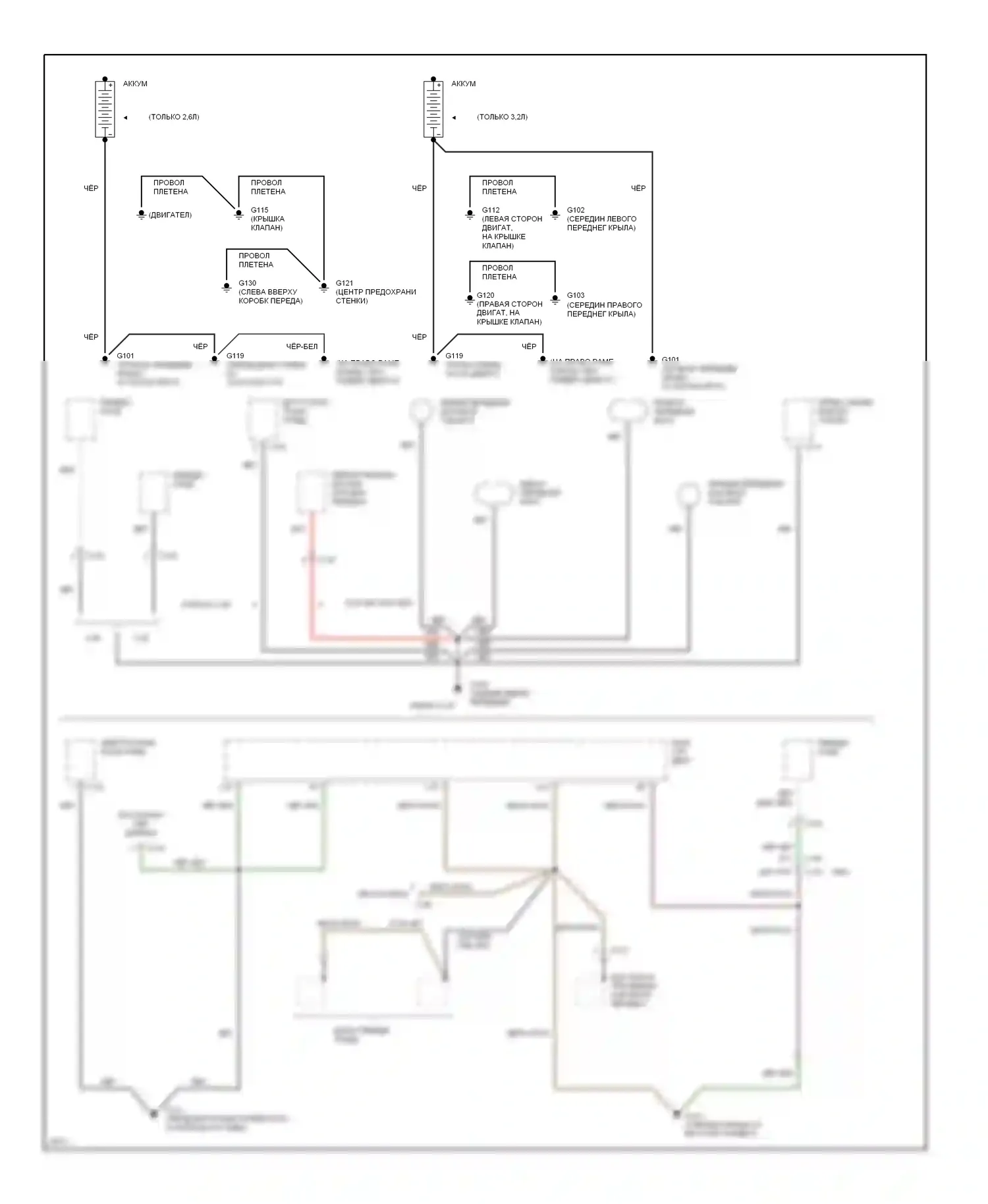Passport Honda I (1993-1997): Электросхема разводки массы, раннего выпуска (1 из 4) 