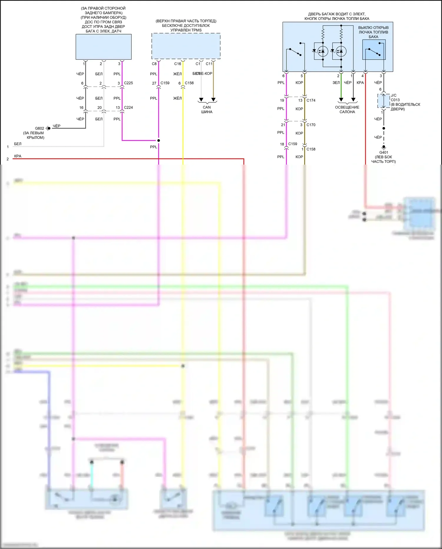 Passport Honda III рестайлинг (2021-2024): Электросхема силовой двери багажника (2 из 2) 