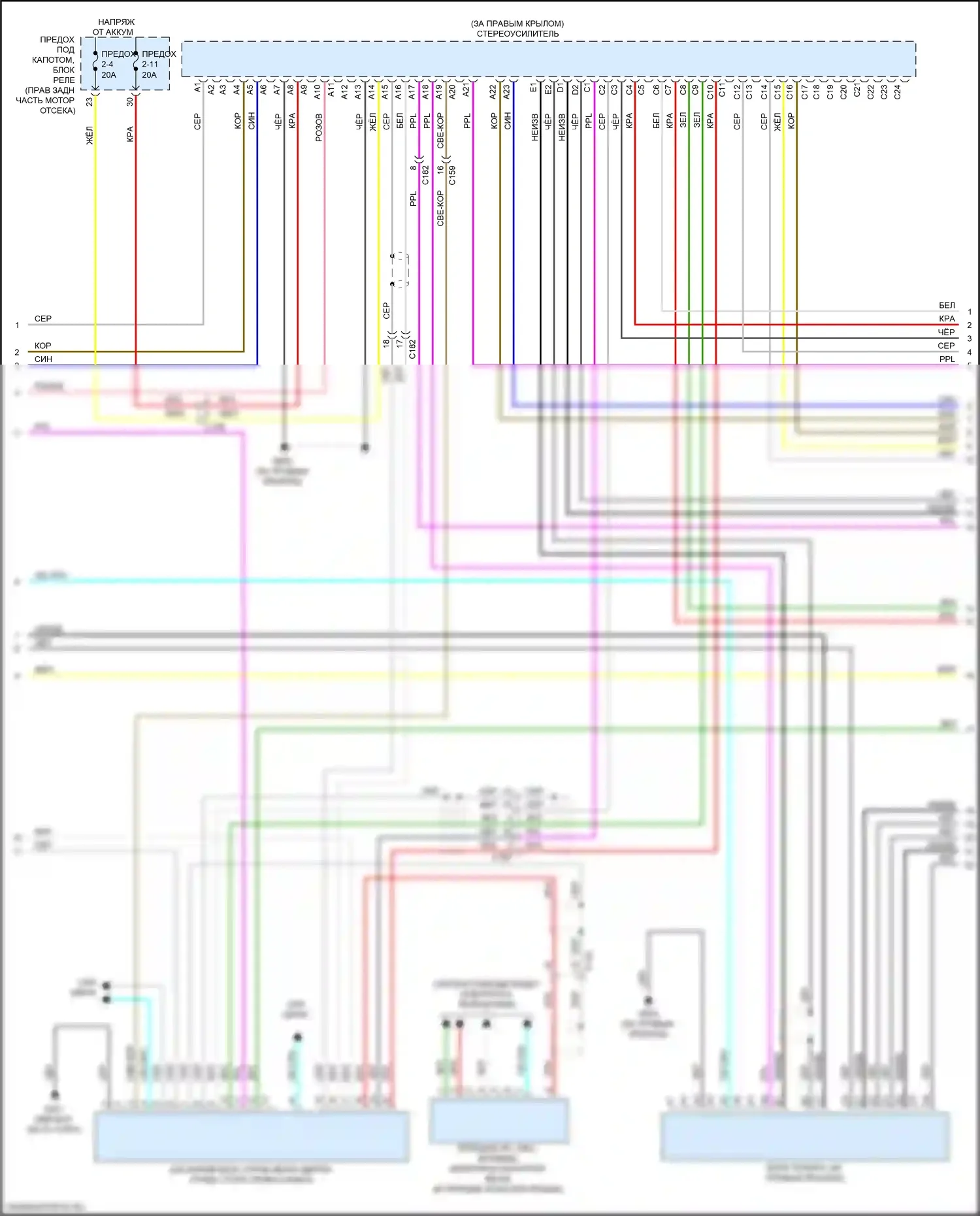Passport Honda III рестайлинг (2021-2024): Электросхема магнитолы, 10 динамиков (3 из 5) 