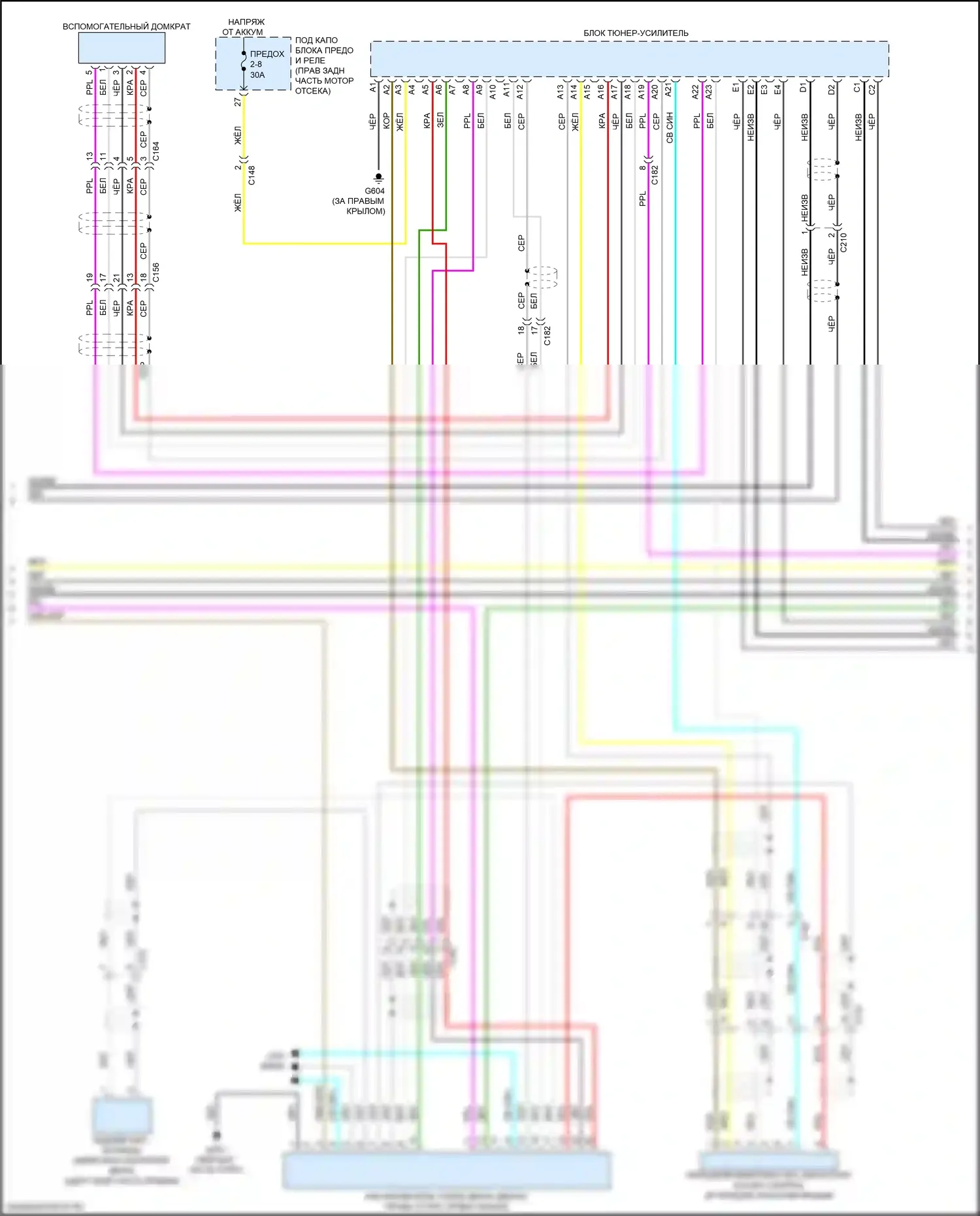 Passport Honda III рестайлинг (2021-2024): Электросхема магнитолы, 7 динамиков (3 из 4) 