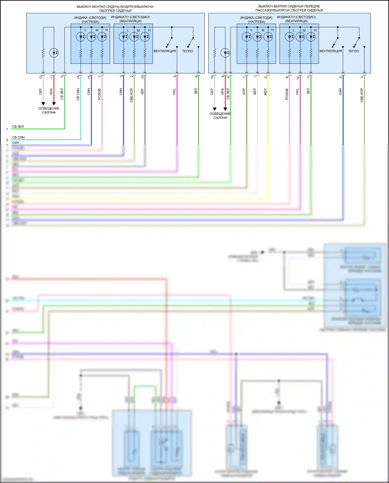 Passport Honda III рестайлинг (2021-2024): Электросхема передних обогреваемых сидений, с вентиляцией (2 из 2) 