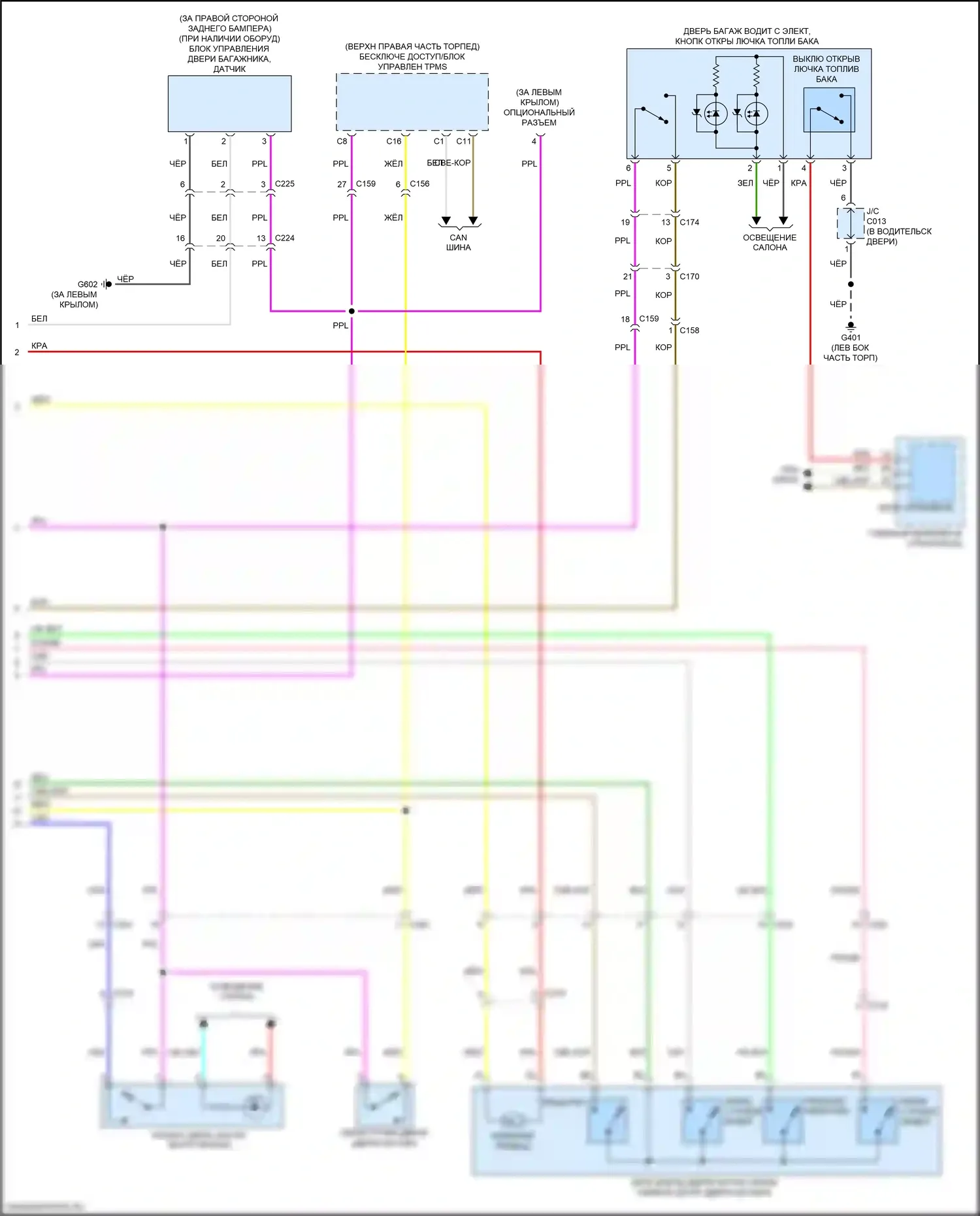 Passport Honda III (2019-2021): Электросхема силовой двери багажника (2 из 2) 