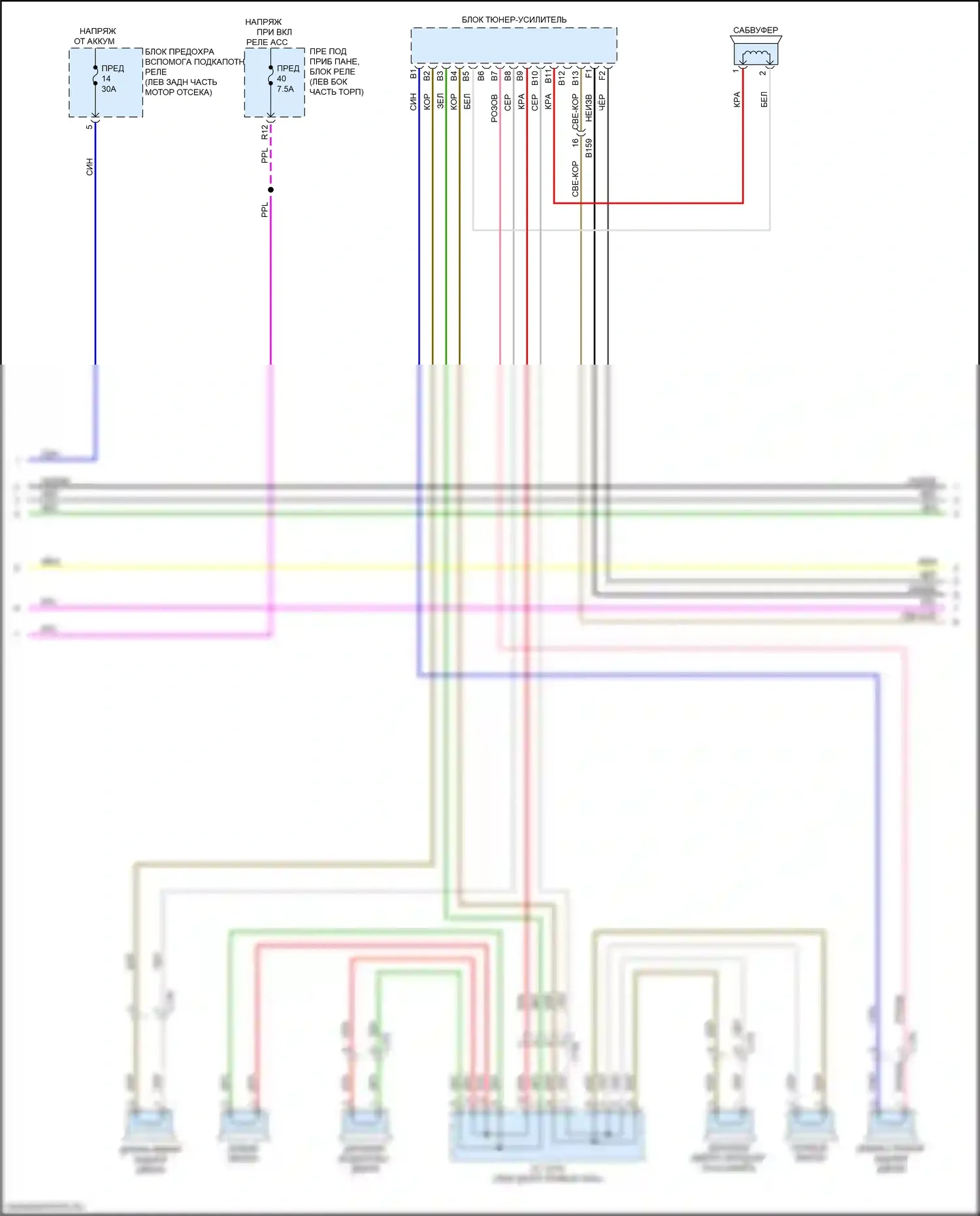 Passport Honda III (2019-2021): Электросхема магнитолы, с дисплеем аудио и 7 динамиками (2 из 4) 