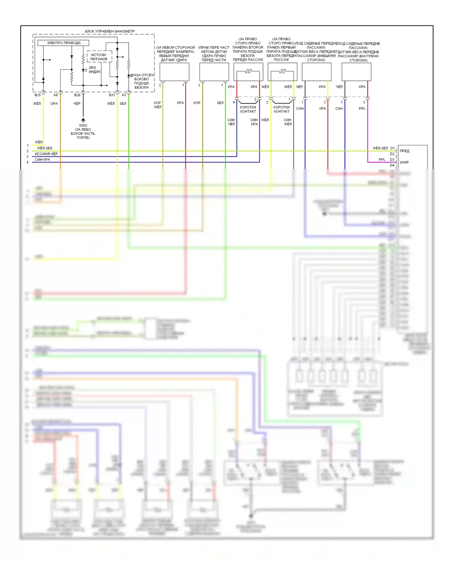 Pilot Honda I рестайлинг (2005-2008): Электросхема подушек безопасности (2 из 2) 