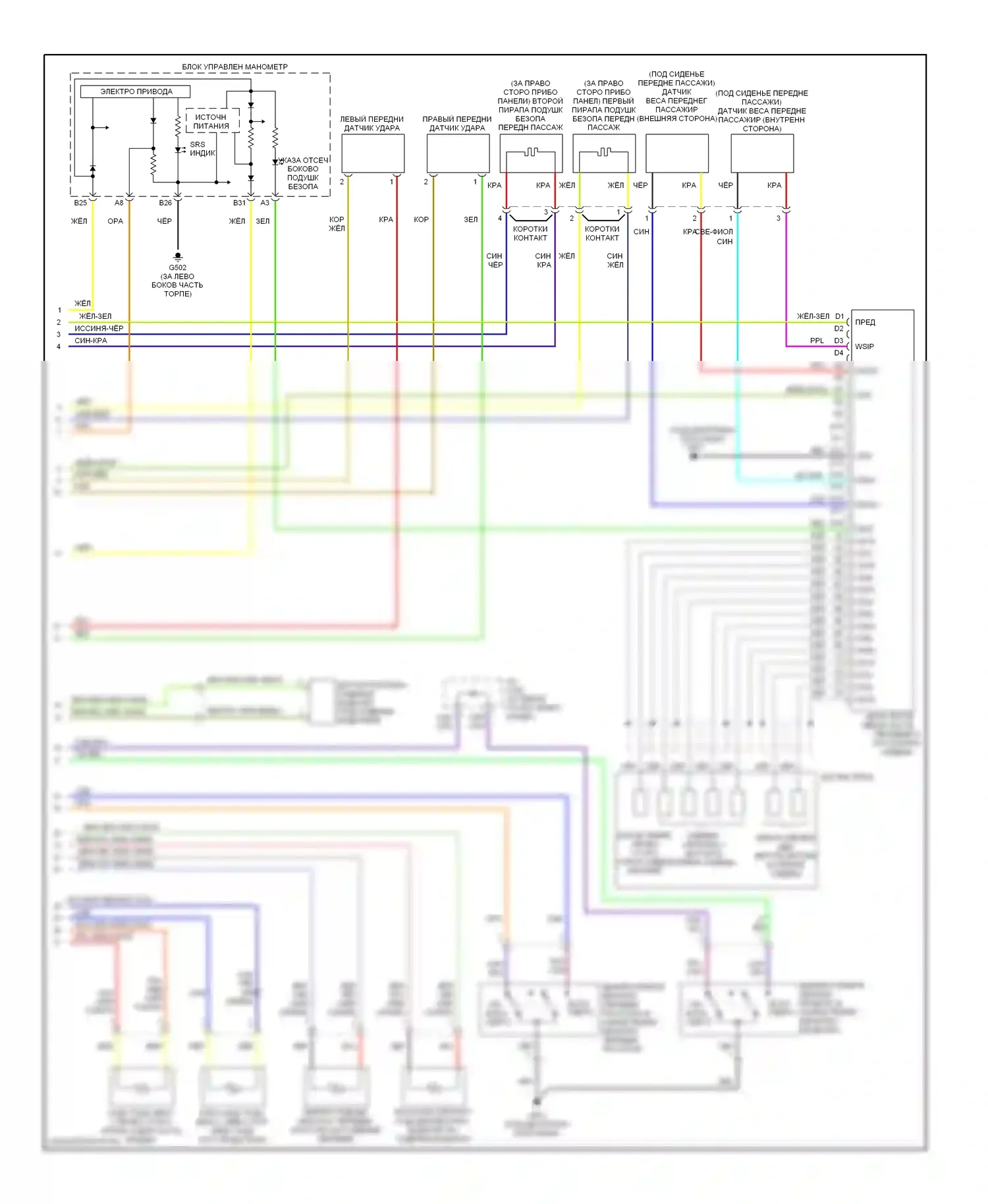 Pilot Honda I (2004-2009): Электросхема подушек безопасности (2 из 2) 