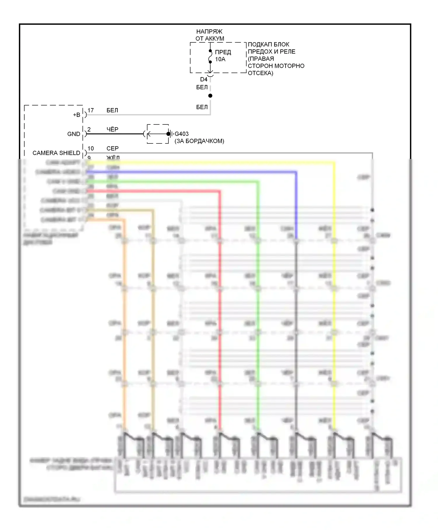 Pilot Honda II рестайлинг (2011-2015): Электросхема камеры заднего вида, с навигацией 