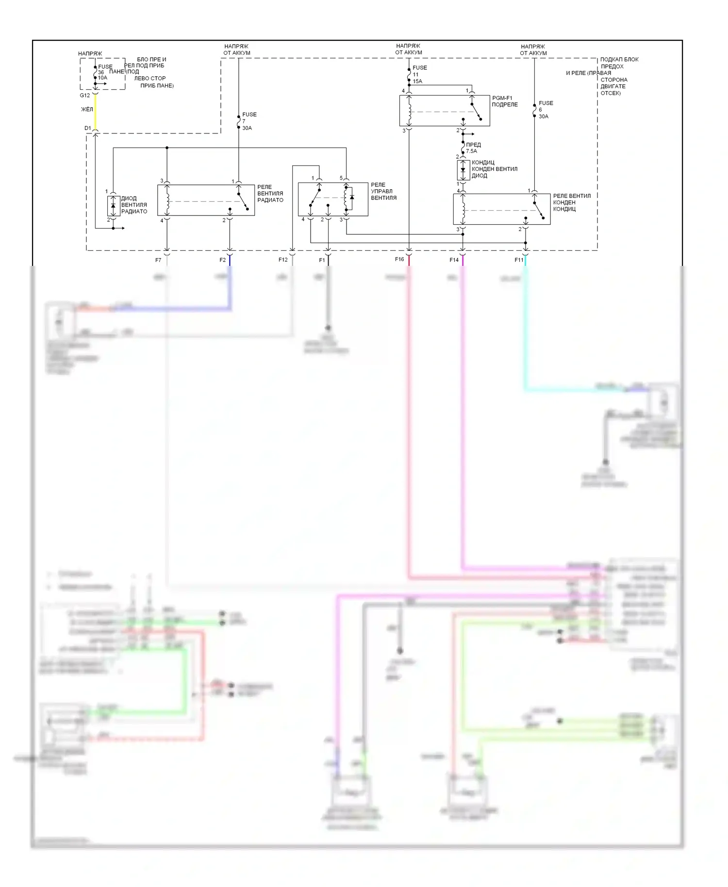 Pilot Honda II (2008-2011): Электросхема вентилятора охлаждения 
