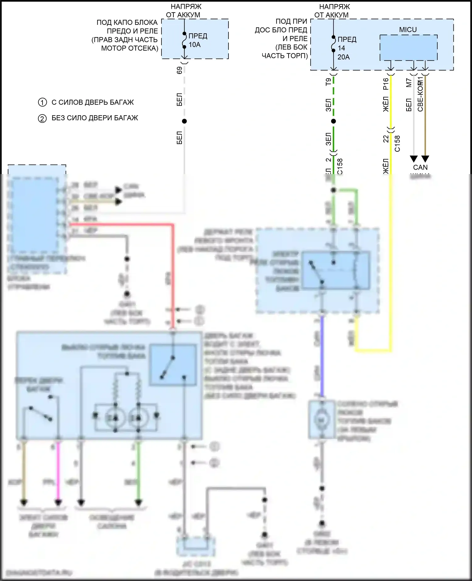 Pilot Honda III рестайлинг (2018-2022): Электросхема открытия лючка топливного бака 