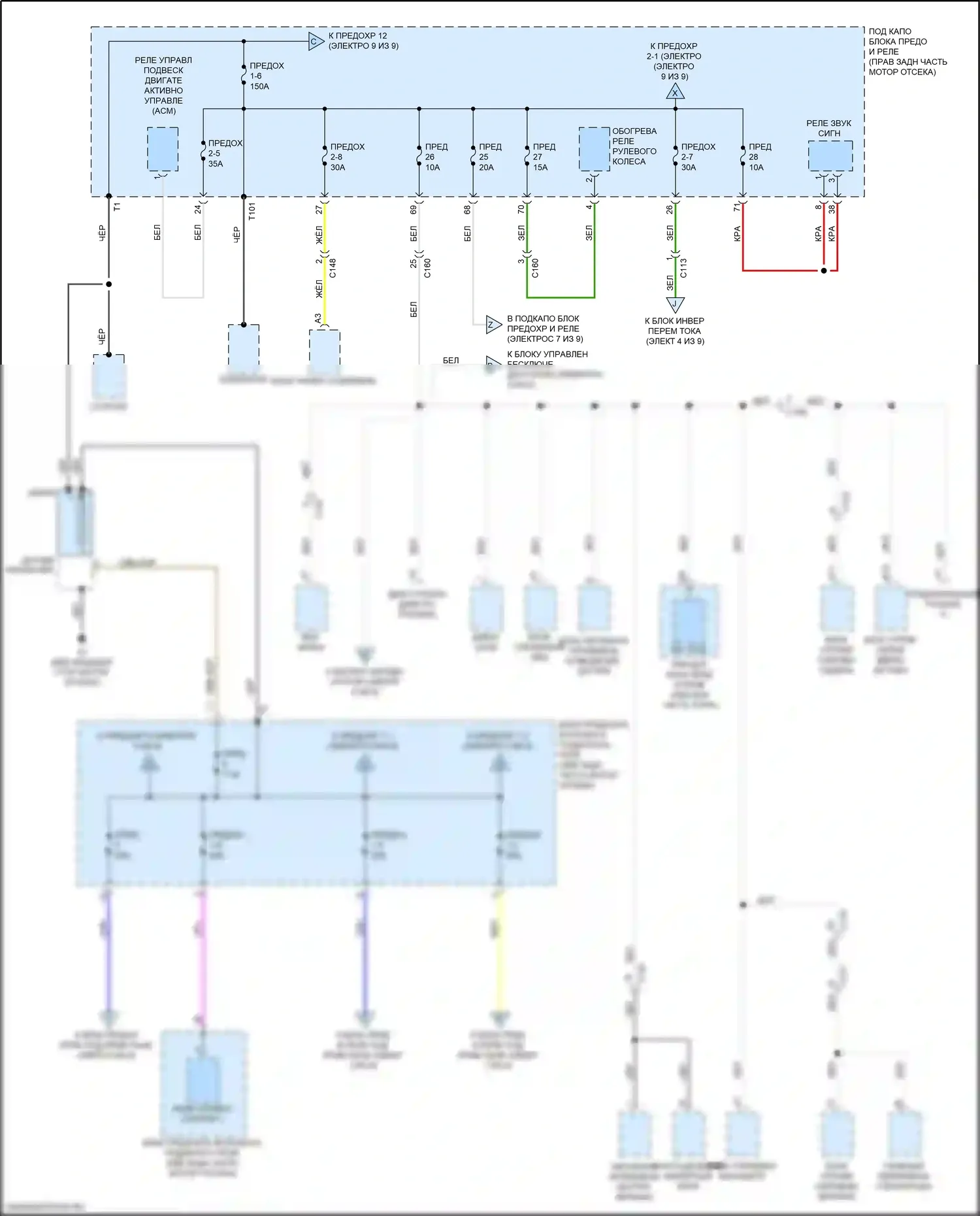 Pilot Honda III рестайлинг (2018-2022): Электросхема блока предохранителей реле, без автостопа холостого хода (1 из 9) 