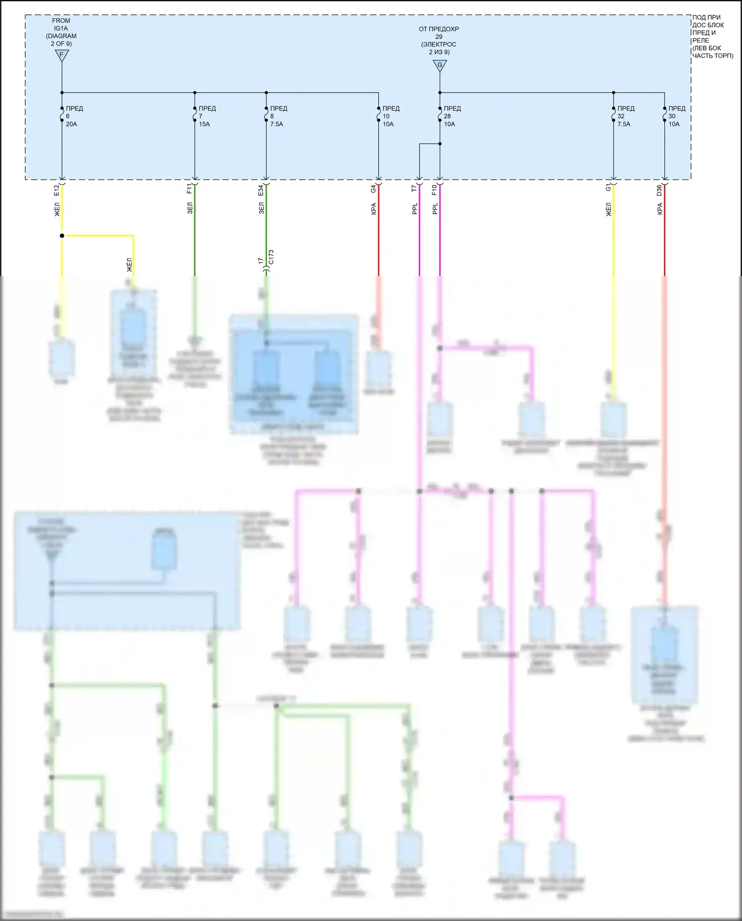 Pilot Honda III рестайлинг (2018-2022): Электросхема блока предохранителей реле, без автостопа холостого хода (3 из 9) 