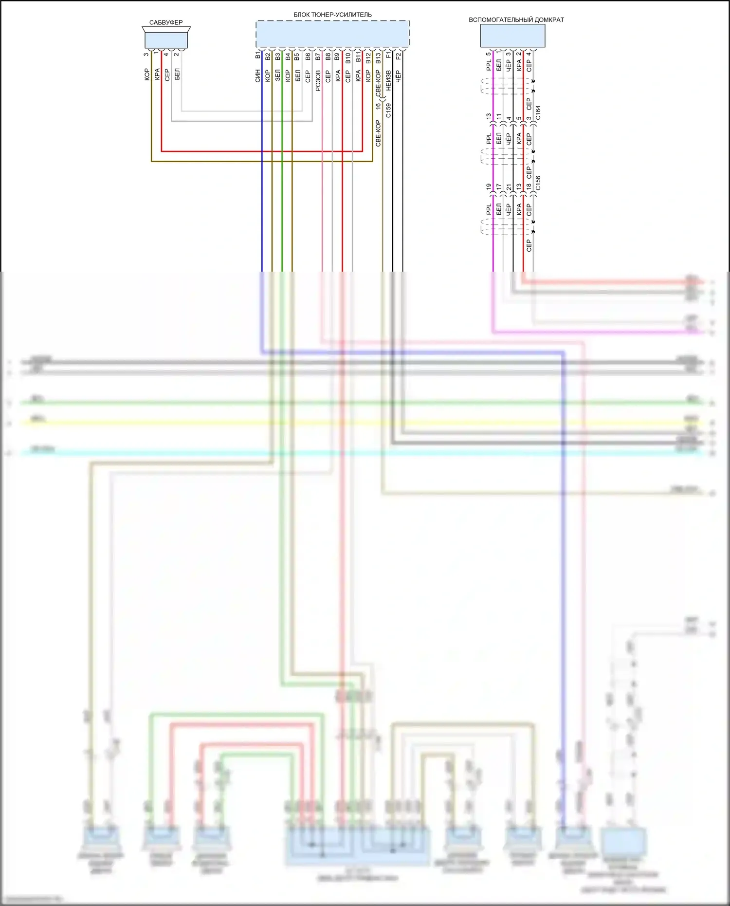 Pilot Honda III рестайлинг (2018-2022): Электросхема магнитолы, с дисплеем аудио и 7 динамиками (3 из 6) 