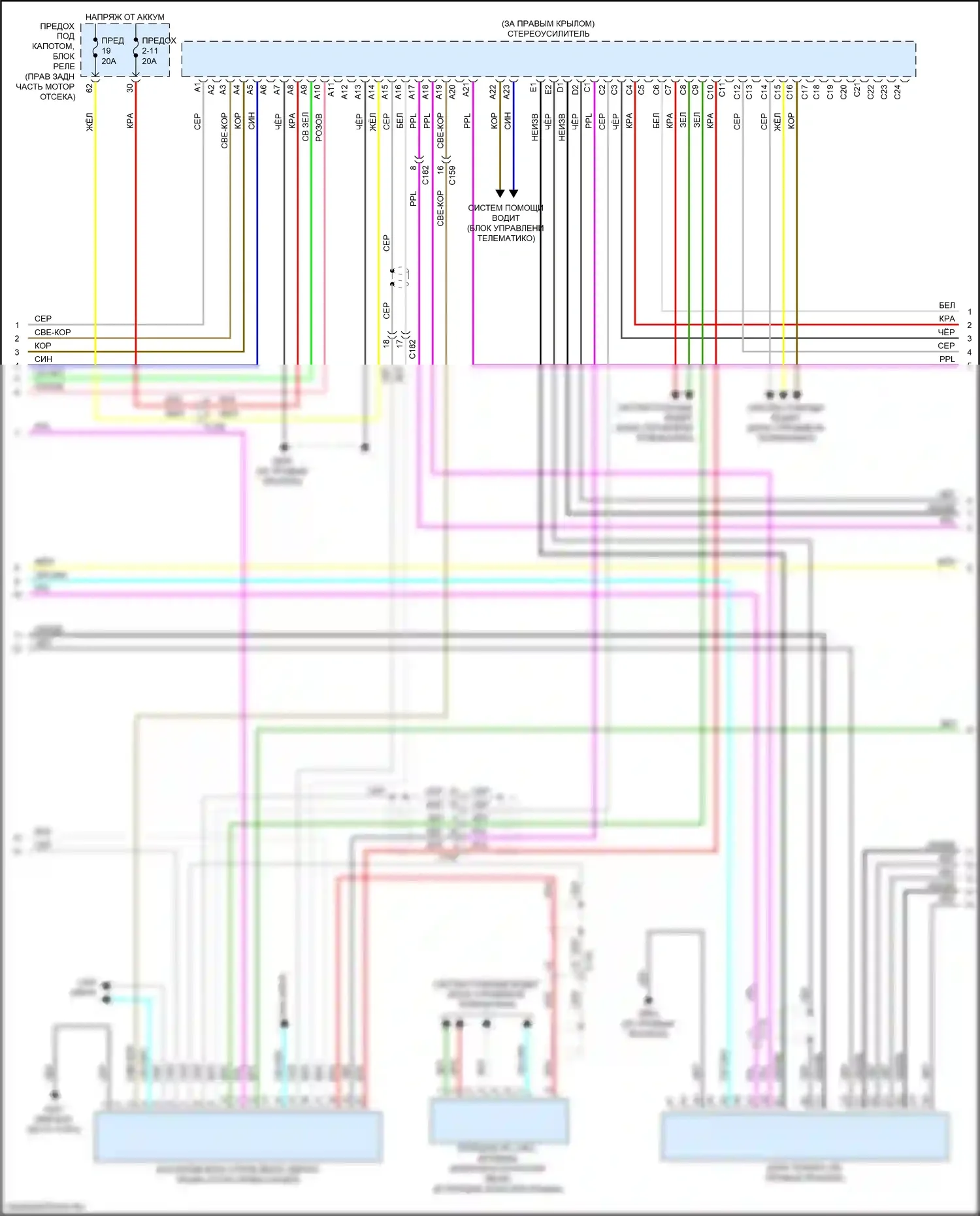 Pilot Honda III рестайлинг (2018-2022): Электросхема магнитолы, с дисплеем и 11 динамиками (4 из 6) 