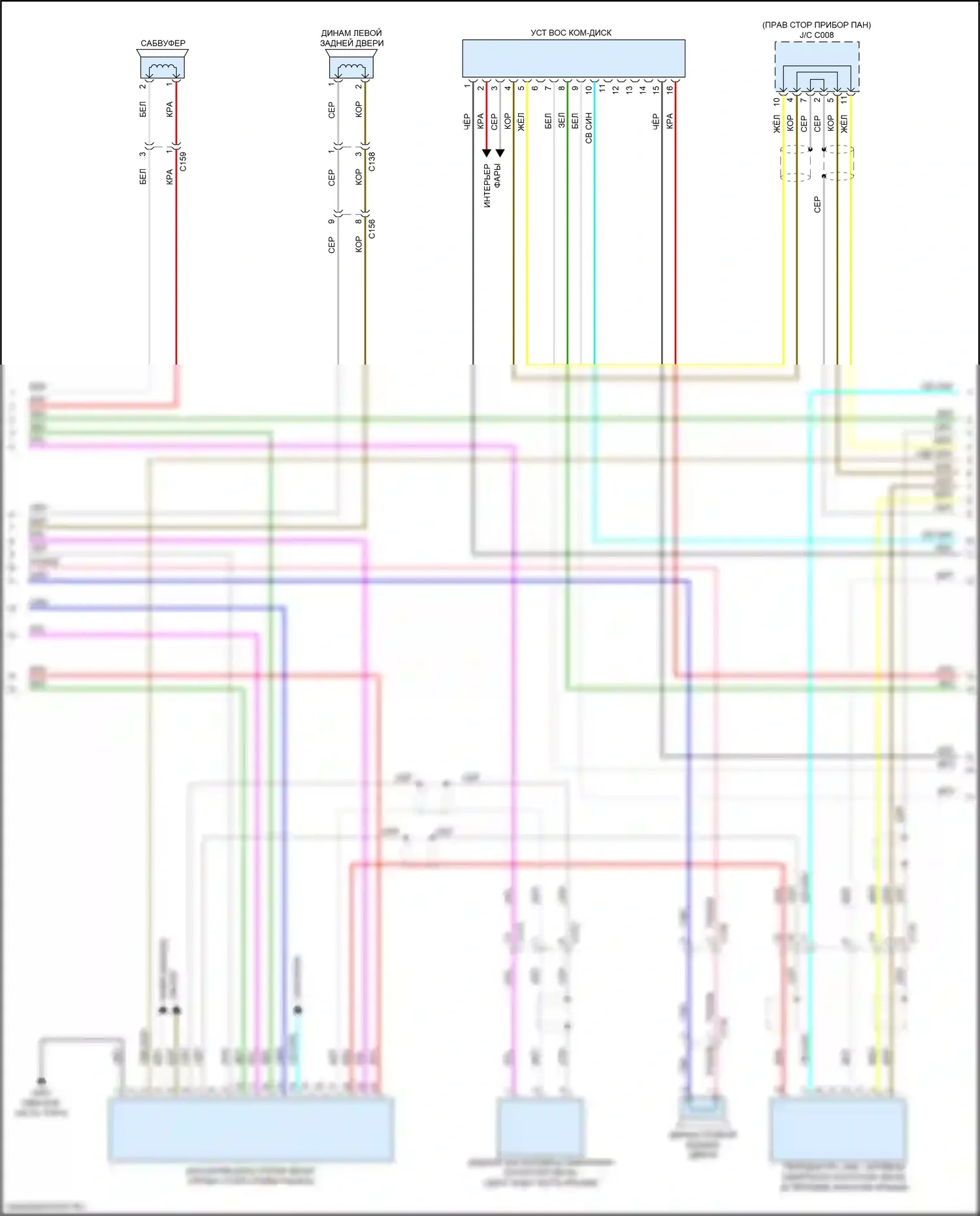 Pilot Honda III рестайлинг (2018-2022): Электросхема магнитолы, с цветным звуком (2 из 3) 