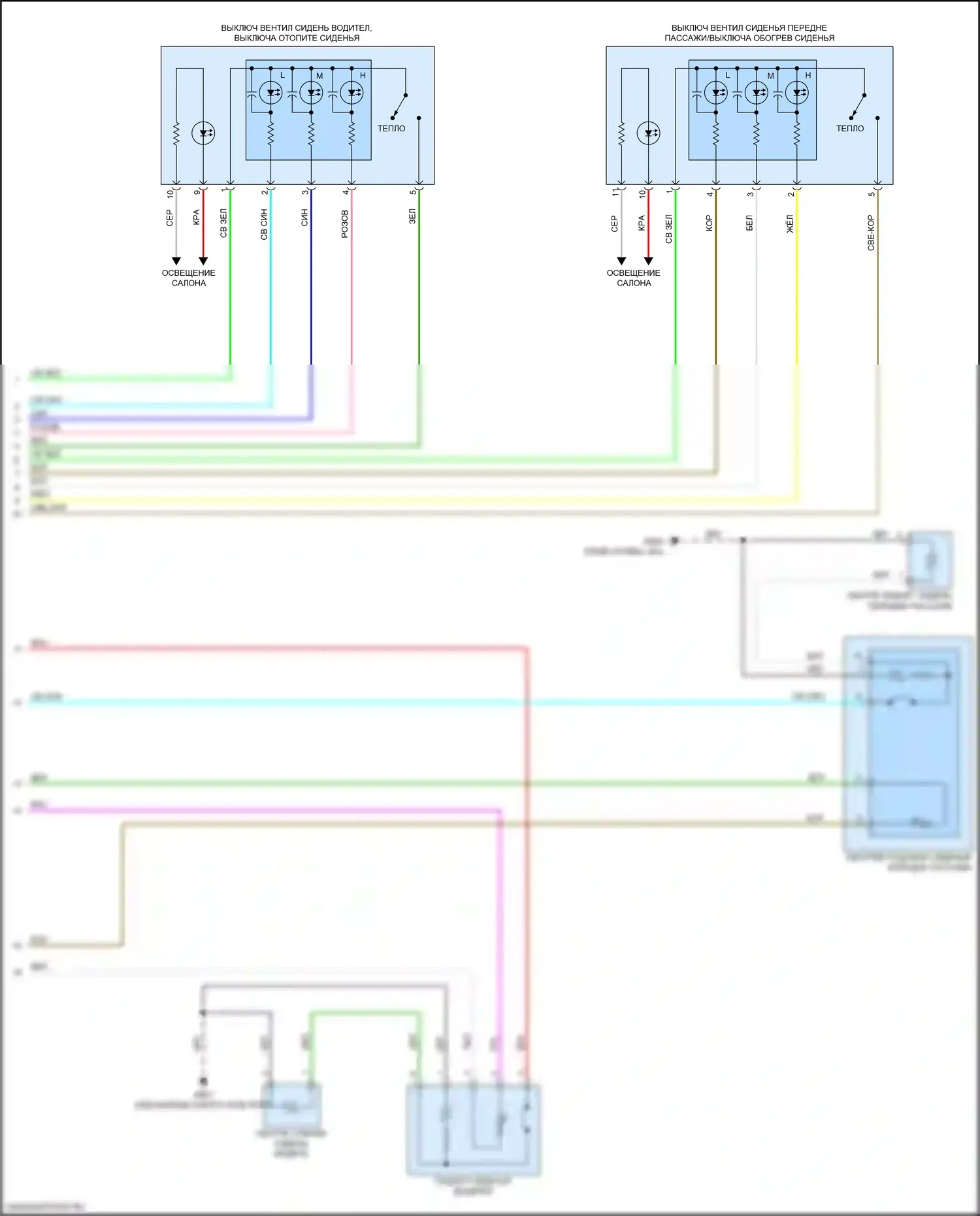 Pilot Honda III рестайлинг (2018-2022): Электросхема передних обогреваемых сидений, без вентиляции (2 из 2) 