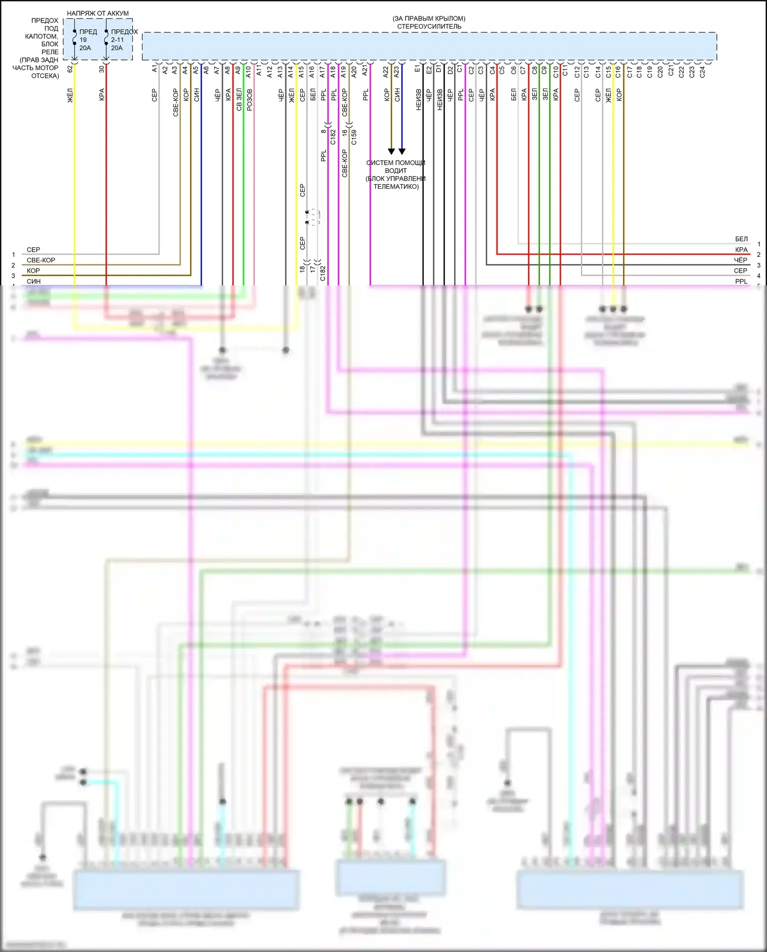 Pilot Honda III рестайлинг (2018-2022): Электросхема навигации, 11 динамиков (4 из 6) 