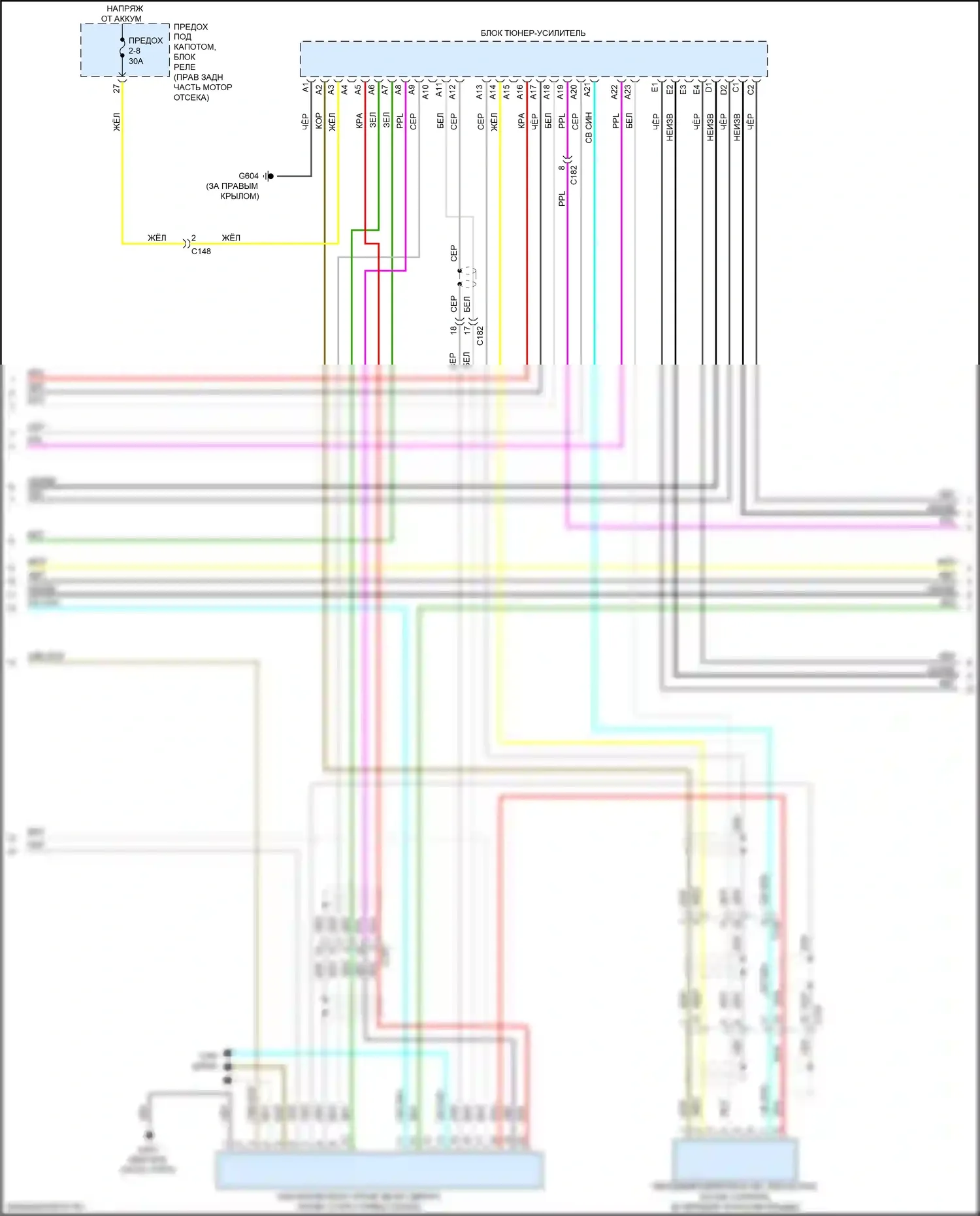 Pilot Honda III рестайлинг (2018-2022): Электросхема навигации, 7 динамиков (4 из 6) 