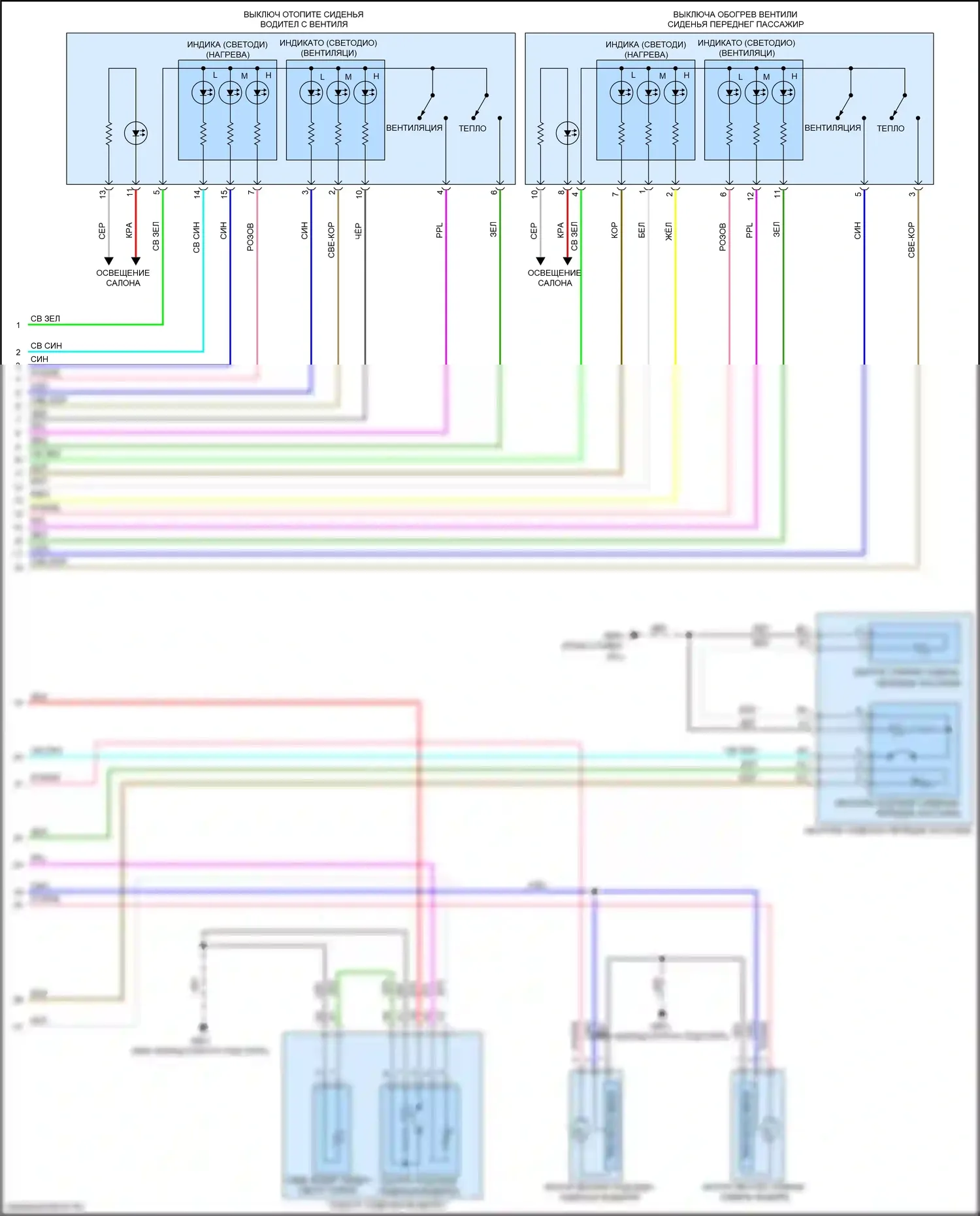Pilot Honda III (2015-2018): Электросхема передних обогреваемых сидений, с вентиляцией (2 из 2) 