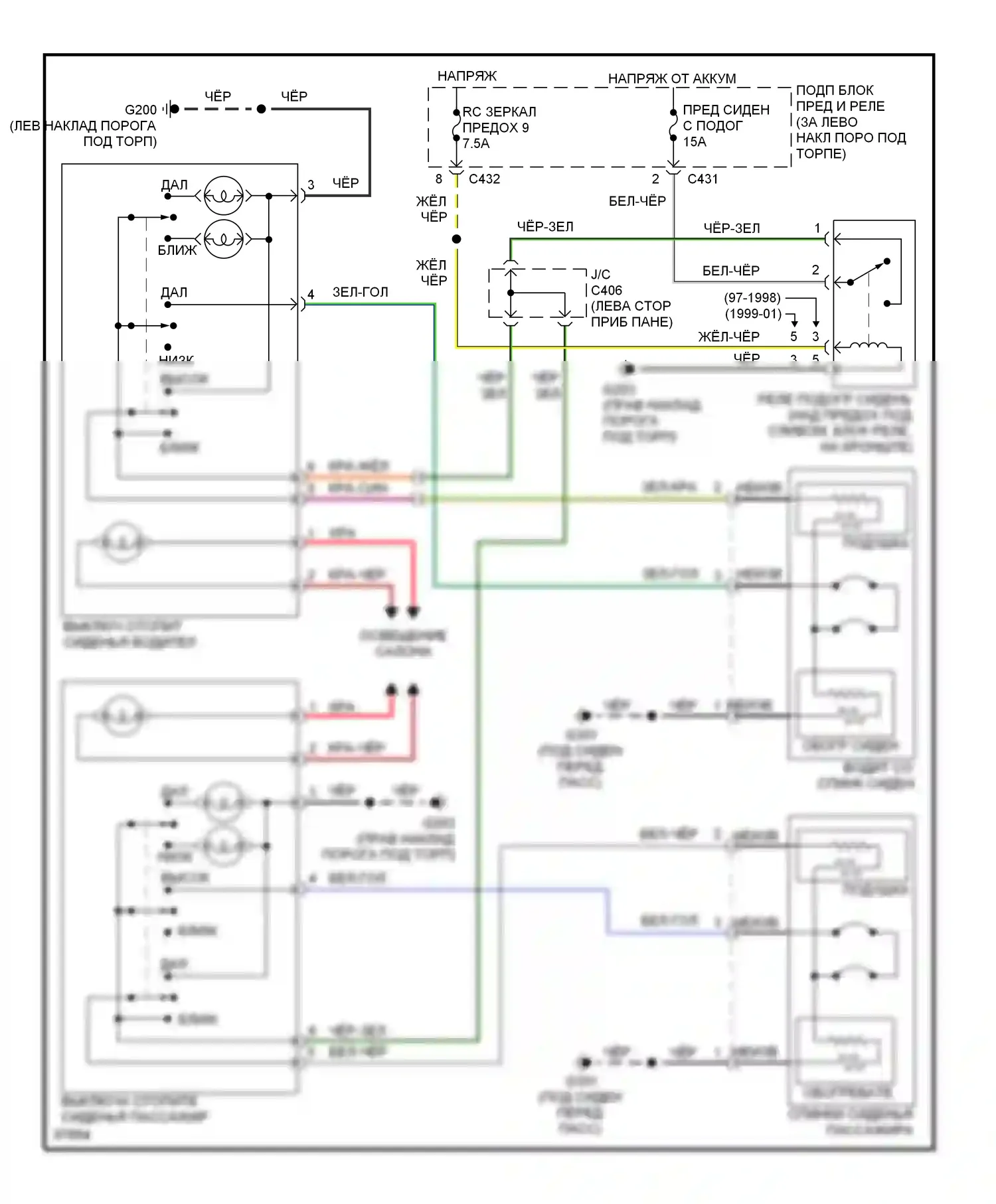 Prelude Honda V (1996-2001): Электросхема обогреваемых сидений 