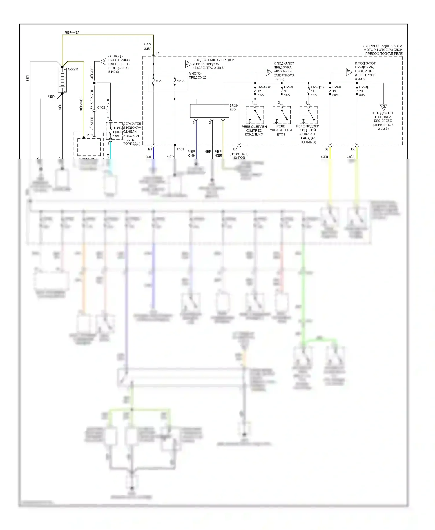 Ridgeline Honda I рестайлинг (2009-2014): Электросхема блока предохранителей реле (1 из 5) 