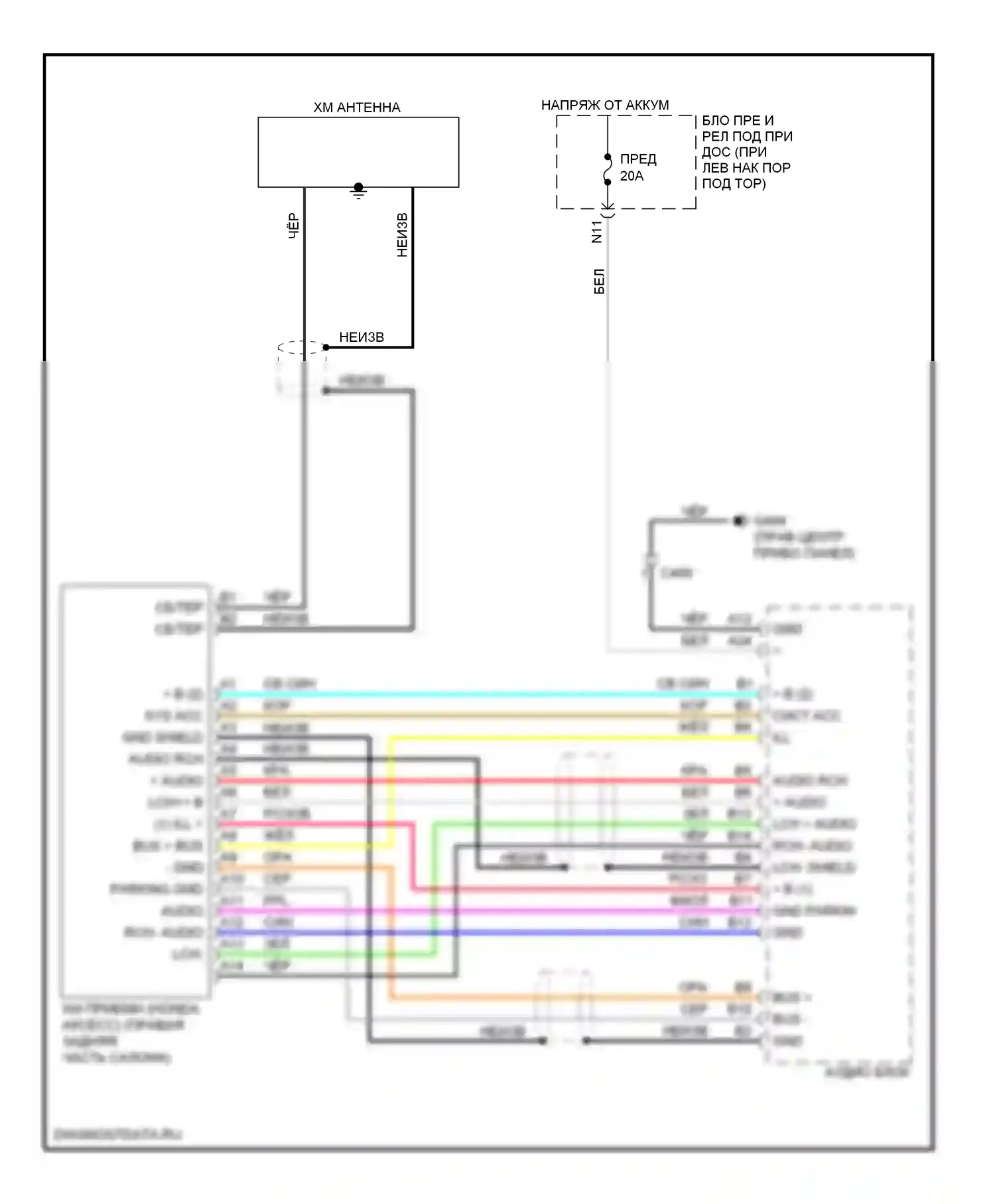 Ridgeline Honda I рестайлинг (2009-2014): Электросхема приемника xm 