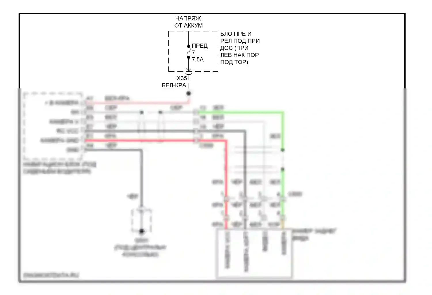 Ridgeline Honda I рестайлинг (2009-2014): Электросхема задней камеры 