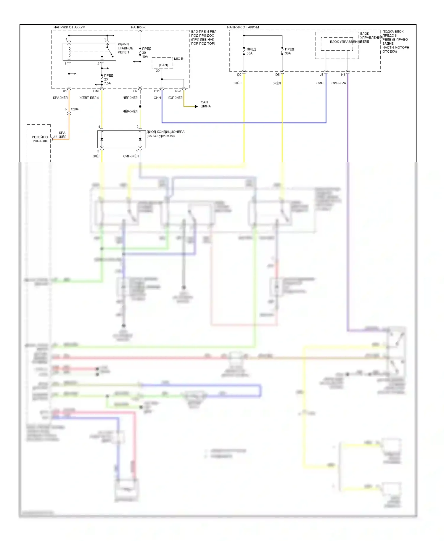 Ridgeline Honda I рестайлинг (2009-2014): Электросхема вентилятора охлаждения 