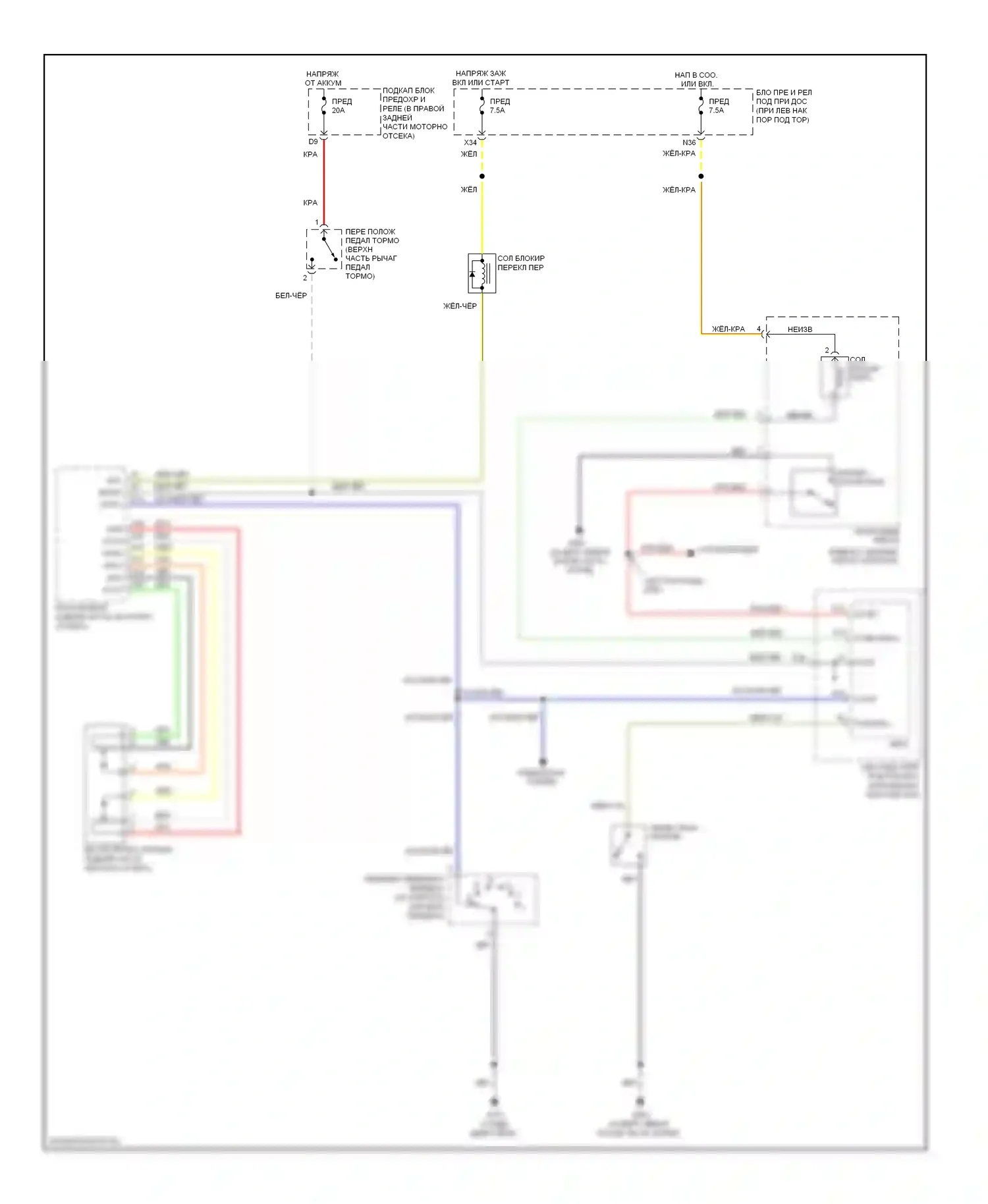Ridgeline Honda I (2004-2009): Электросхема блокировки селектора 