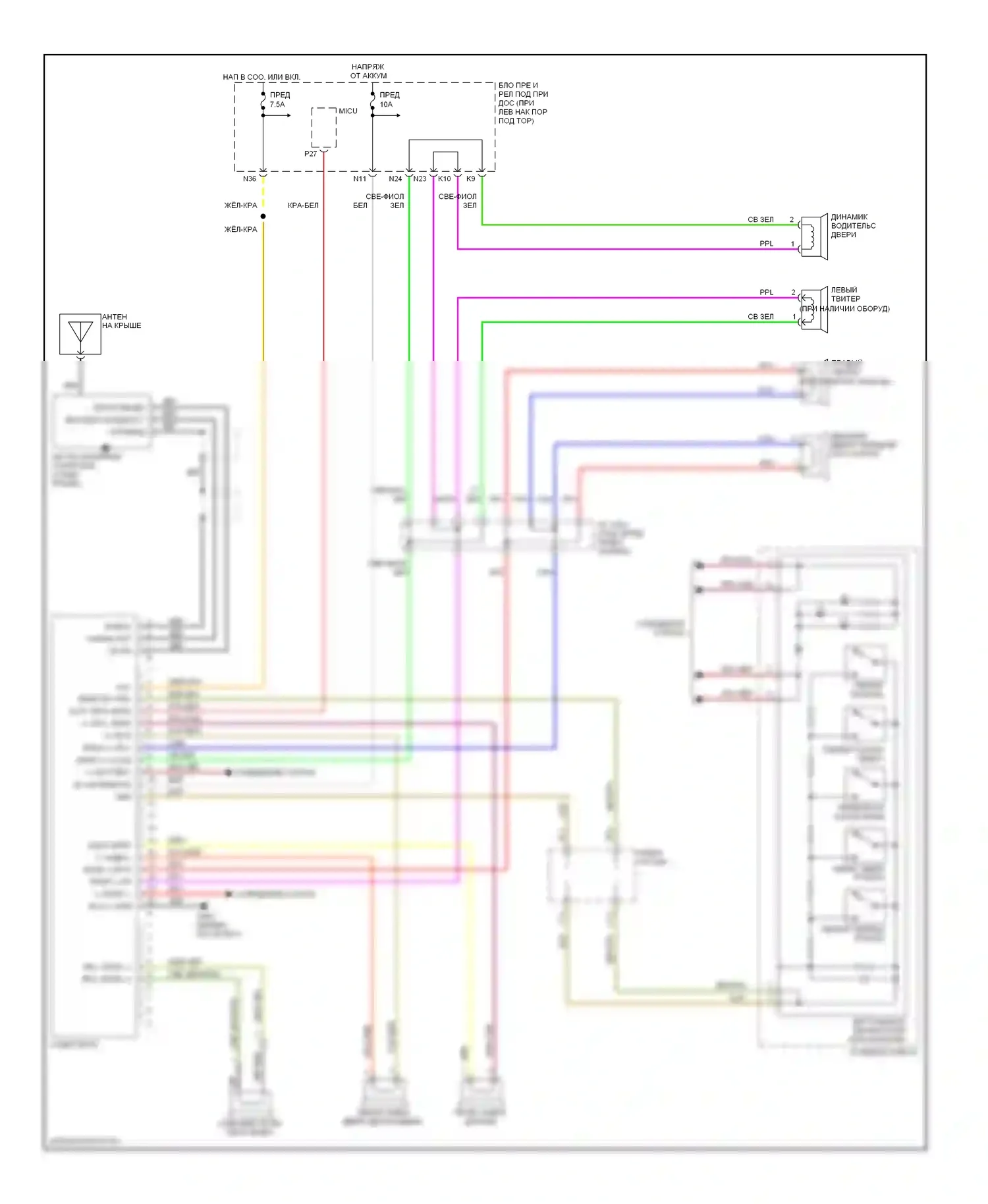 Ridgeline Honda I (2004-2009): Электросхема магнитолы, кроме rtl 