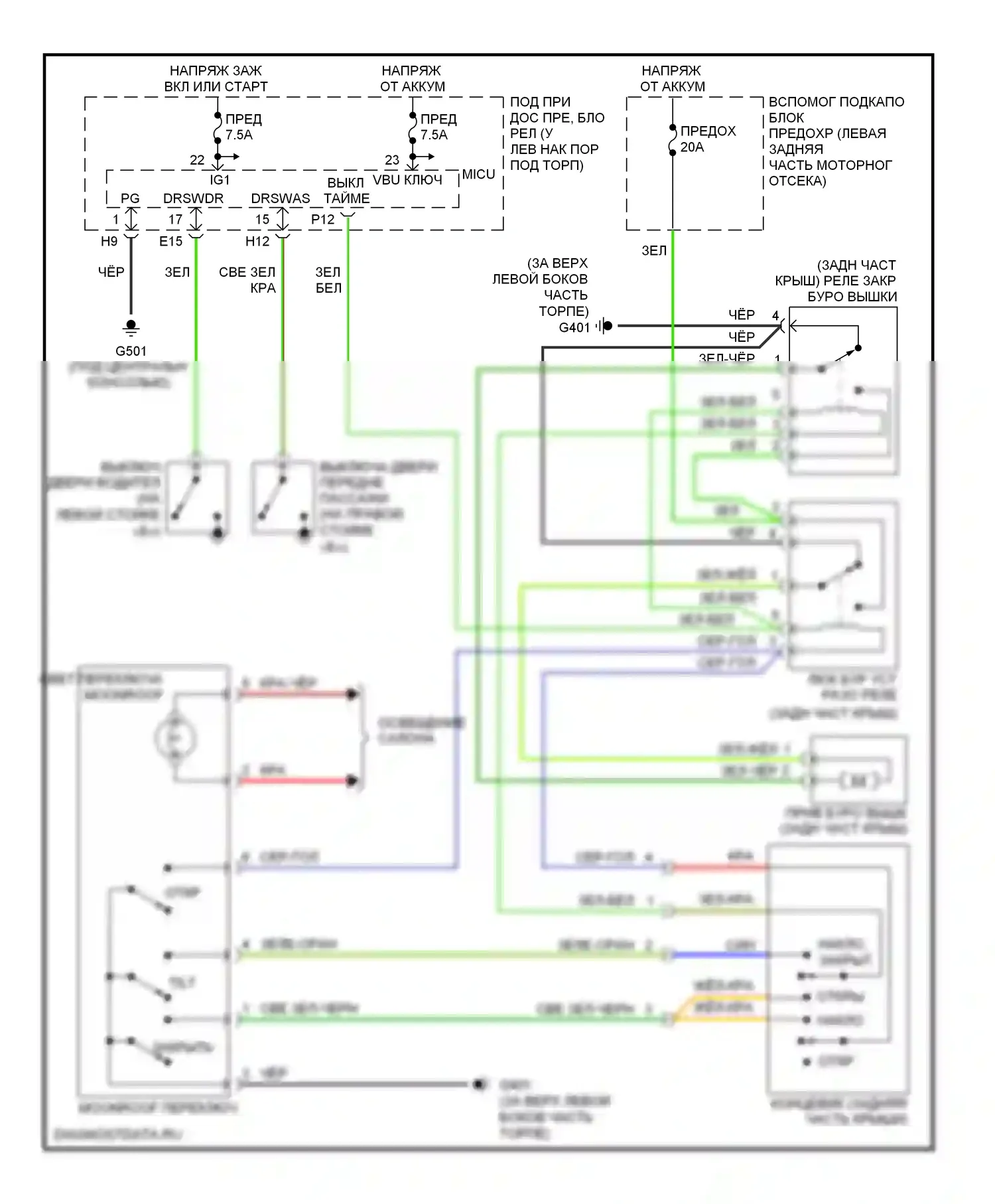 Ridgeline Honda I (2004-2009): Электросхема складной крыши/люка 