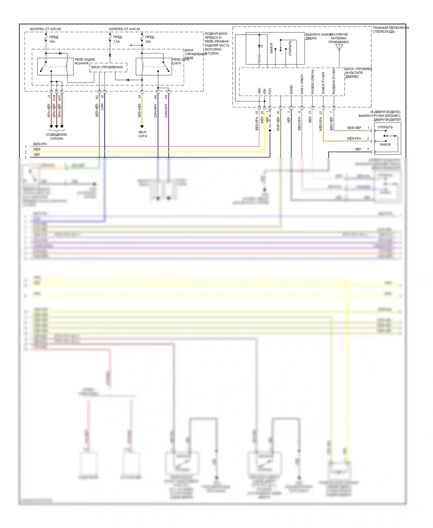 Ridgeline Honda I (2004-2009): Электросхема центрального замка (2 из 3) 