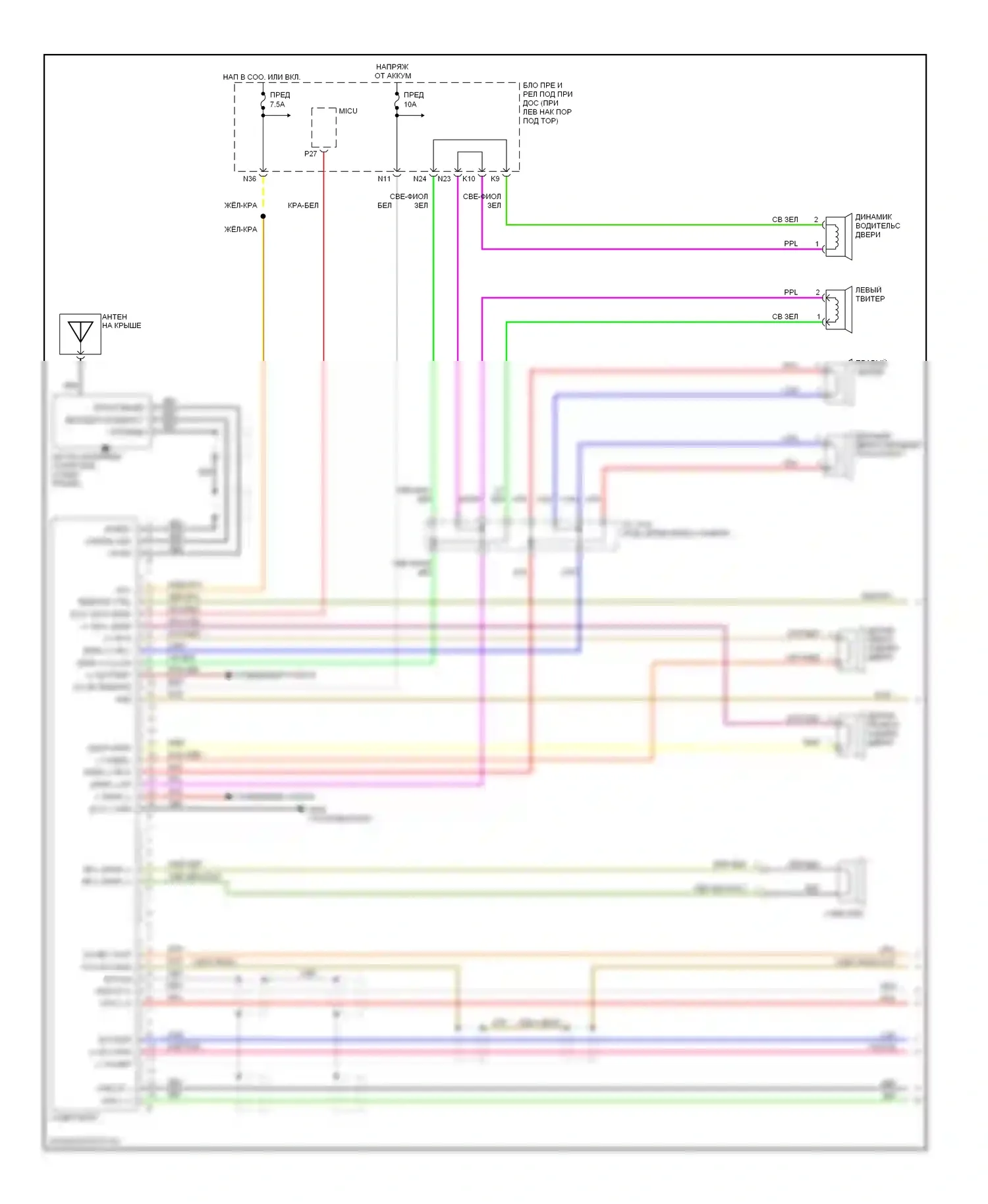 Ridgeline Honda I (2005-2009): Электросхема магнитолы, rtl без навигации (1 из 2) 