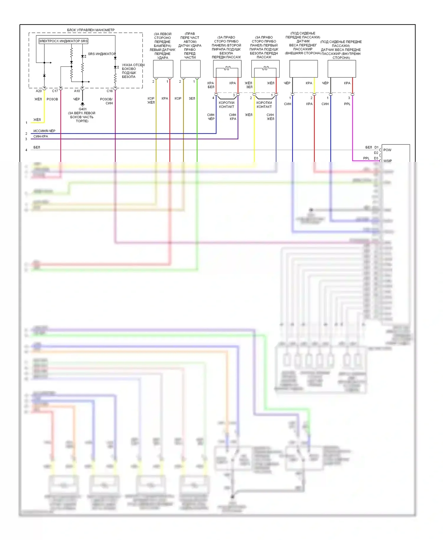 Ridgeline Honda I (2005-2009): Электросхема подушек безопасности (2 из 2) 