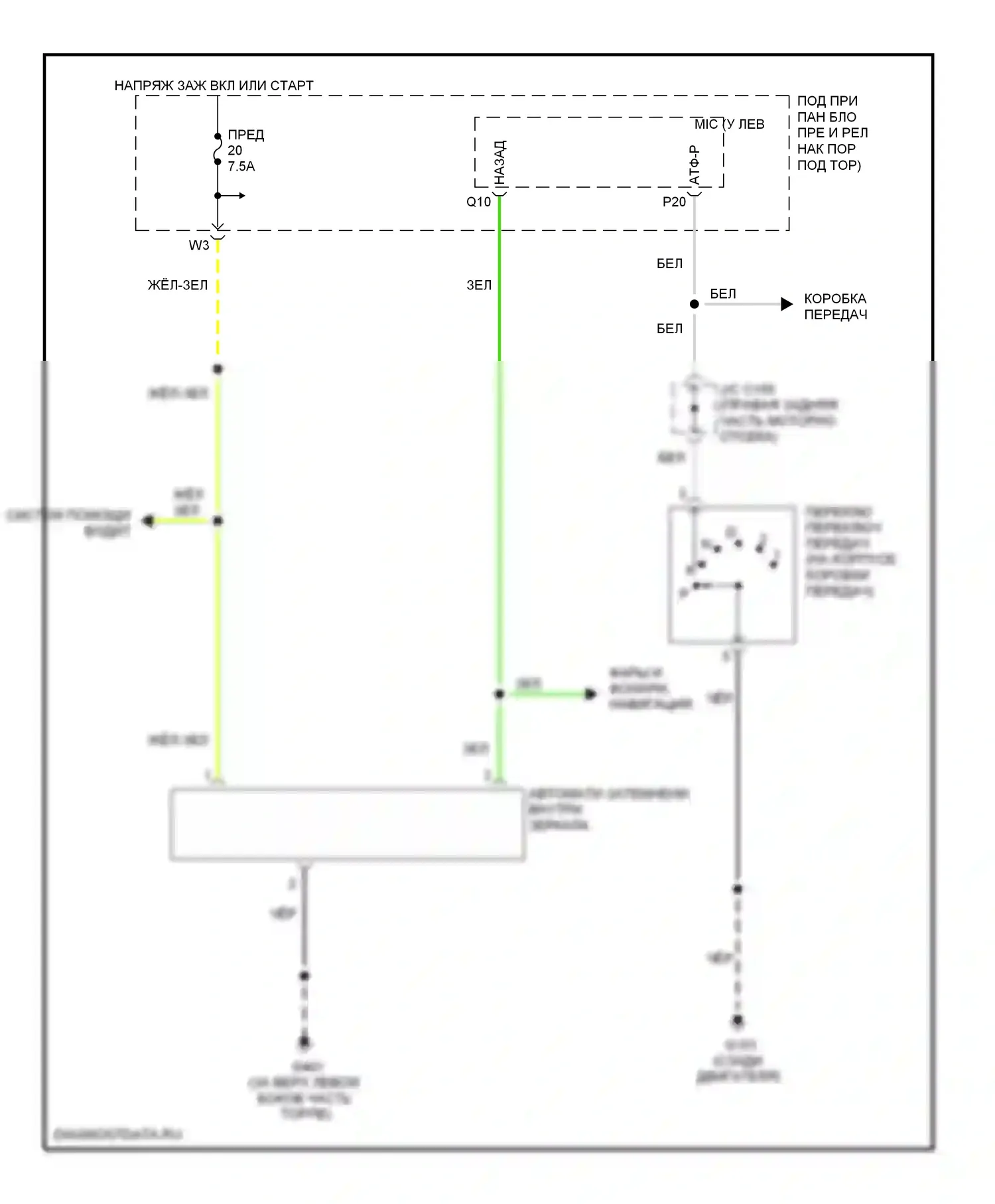 Ridgeline Honda I (2005-2009): Электросхема зеркала заднего вида с автоматическим затемнением 