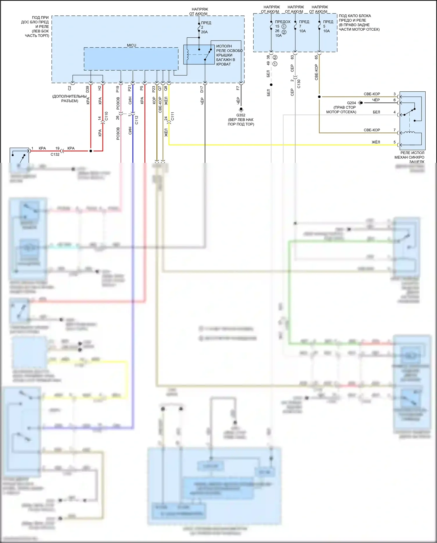 Ridgeline Honda II рестайлинг (2021-2024): Электросхема выпуска двери багажника 