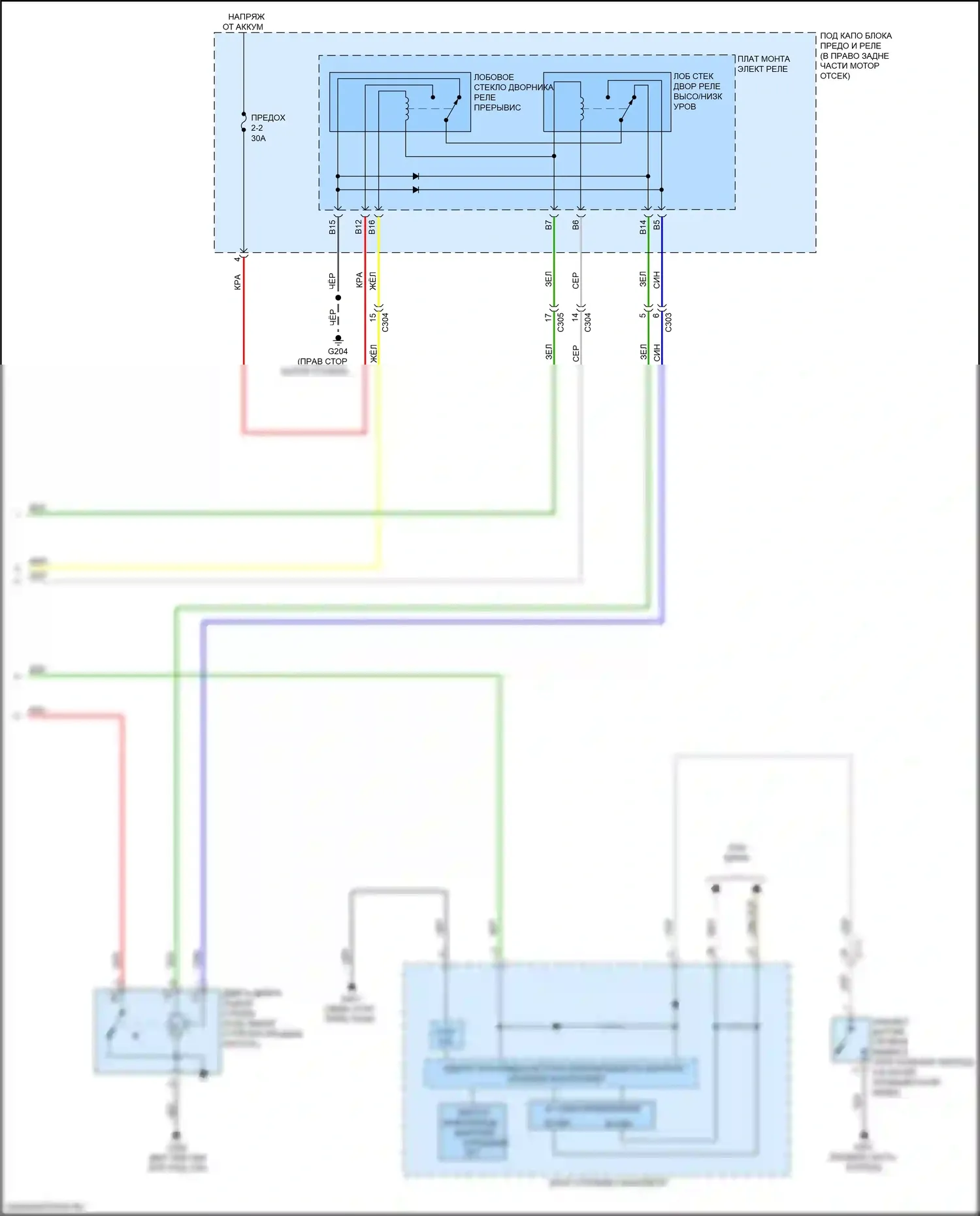 Ridgeline Honda II рестайлинг (2021-2024): Дворники и омыватели электросхема (2 из 2) 