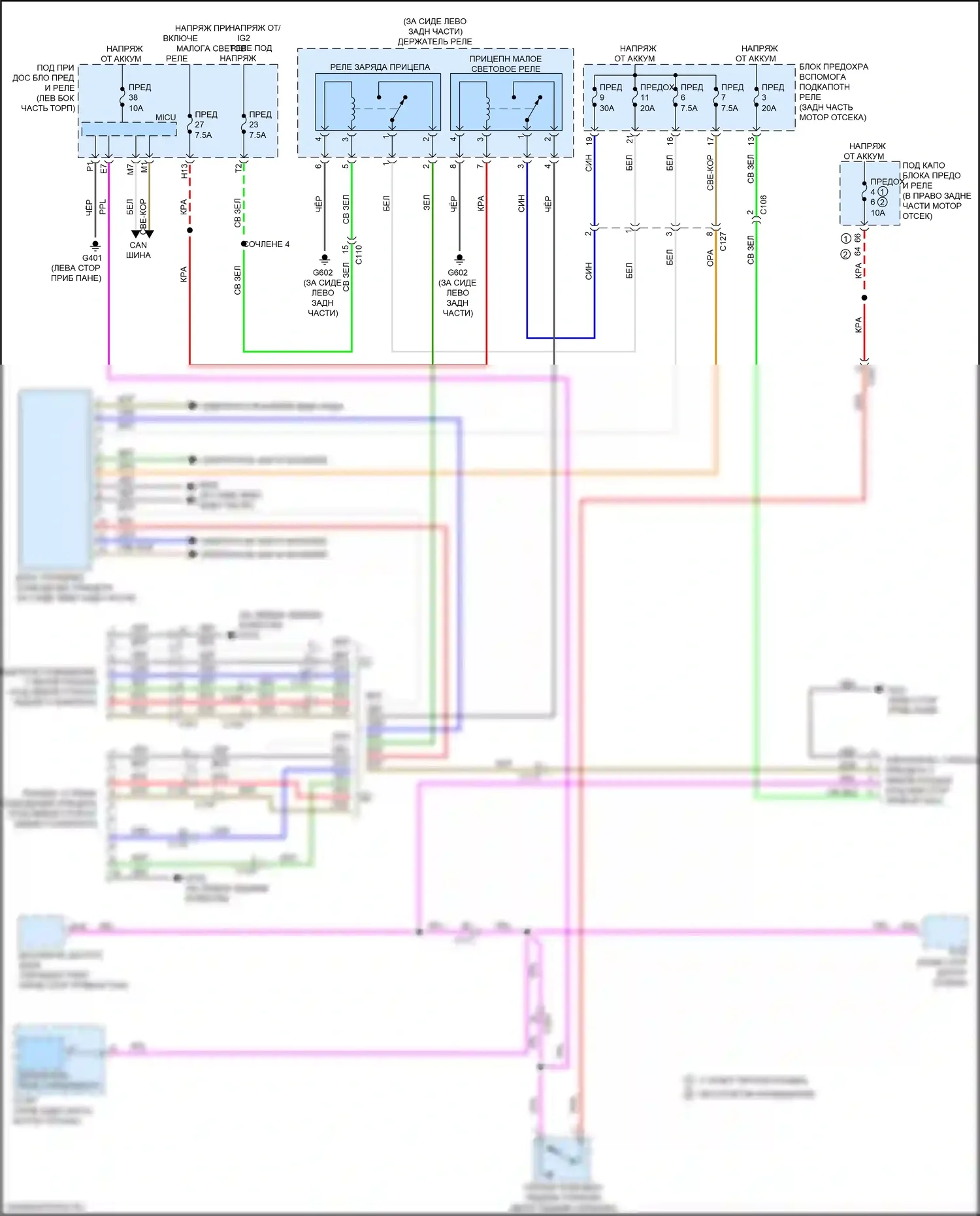 Ridgeline Honda II рестайлинг (2021-2024): Электросхема освещения прицепа 