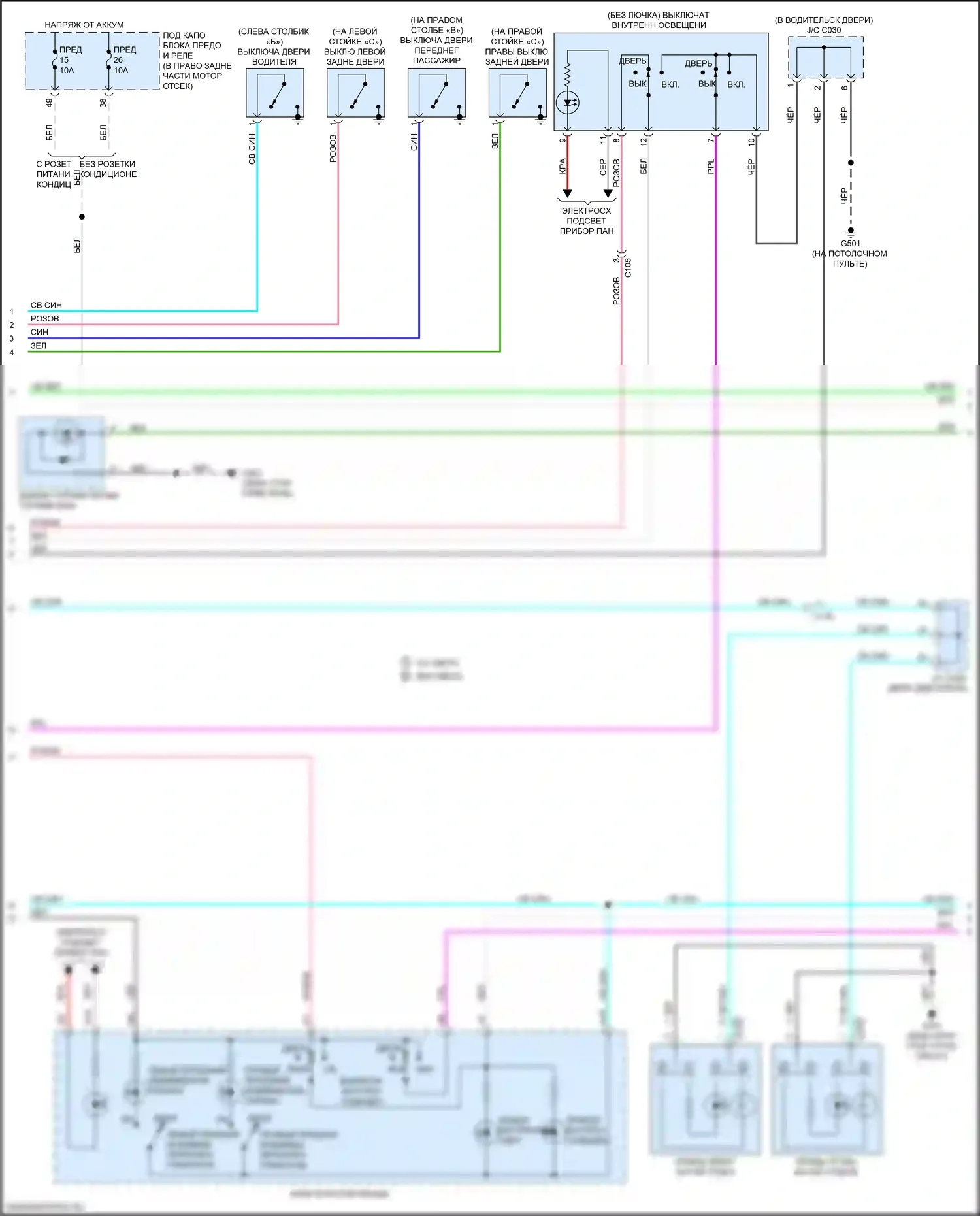 Ridgeline Honda II рестайлинг (2021-2024): Электросхема освещения салона (2 из 3) 