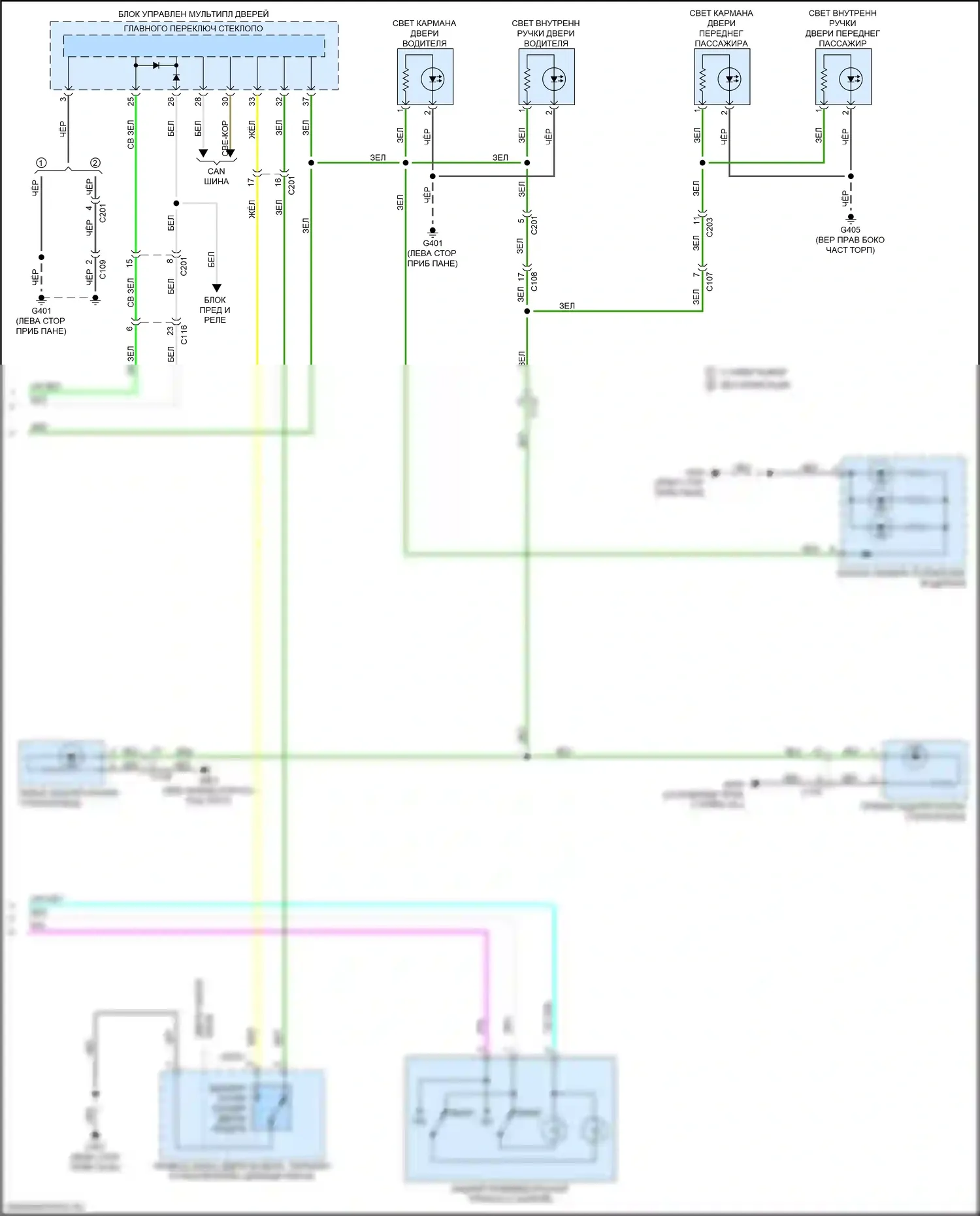 Ridgeline Honda II рестайлинг (2021-2024): Электросхема освещения салона (3 из 3) 