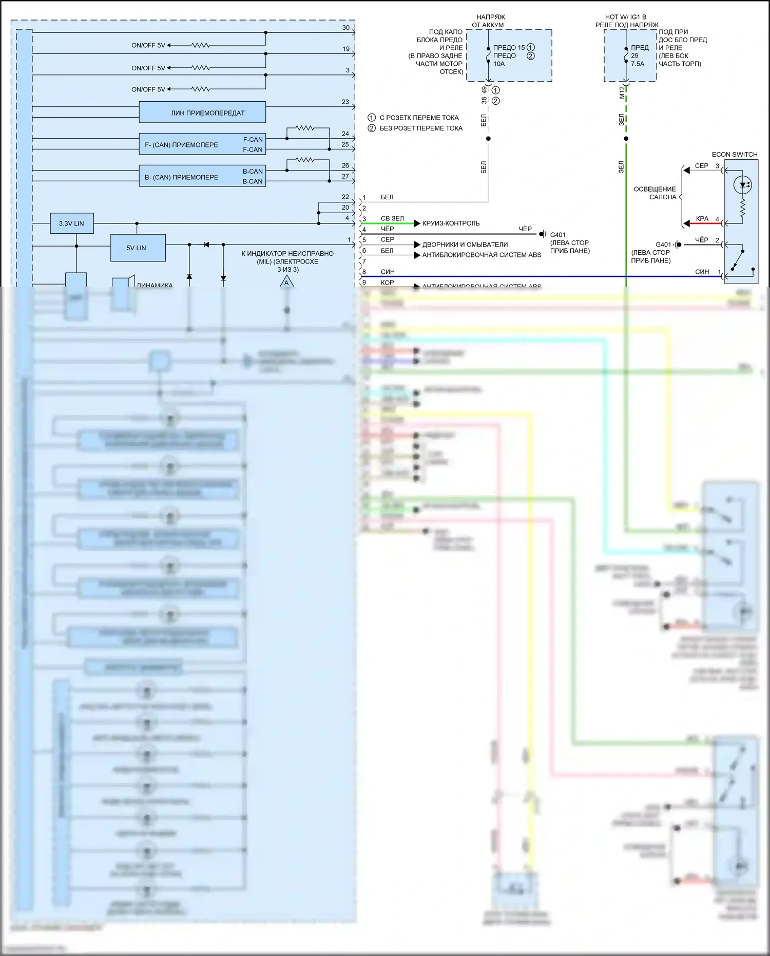 Ridgeline Honda II рестайлинг (2021-2024): Электросхема приборной панели (1 из 3) 