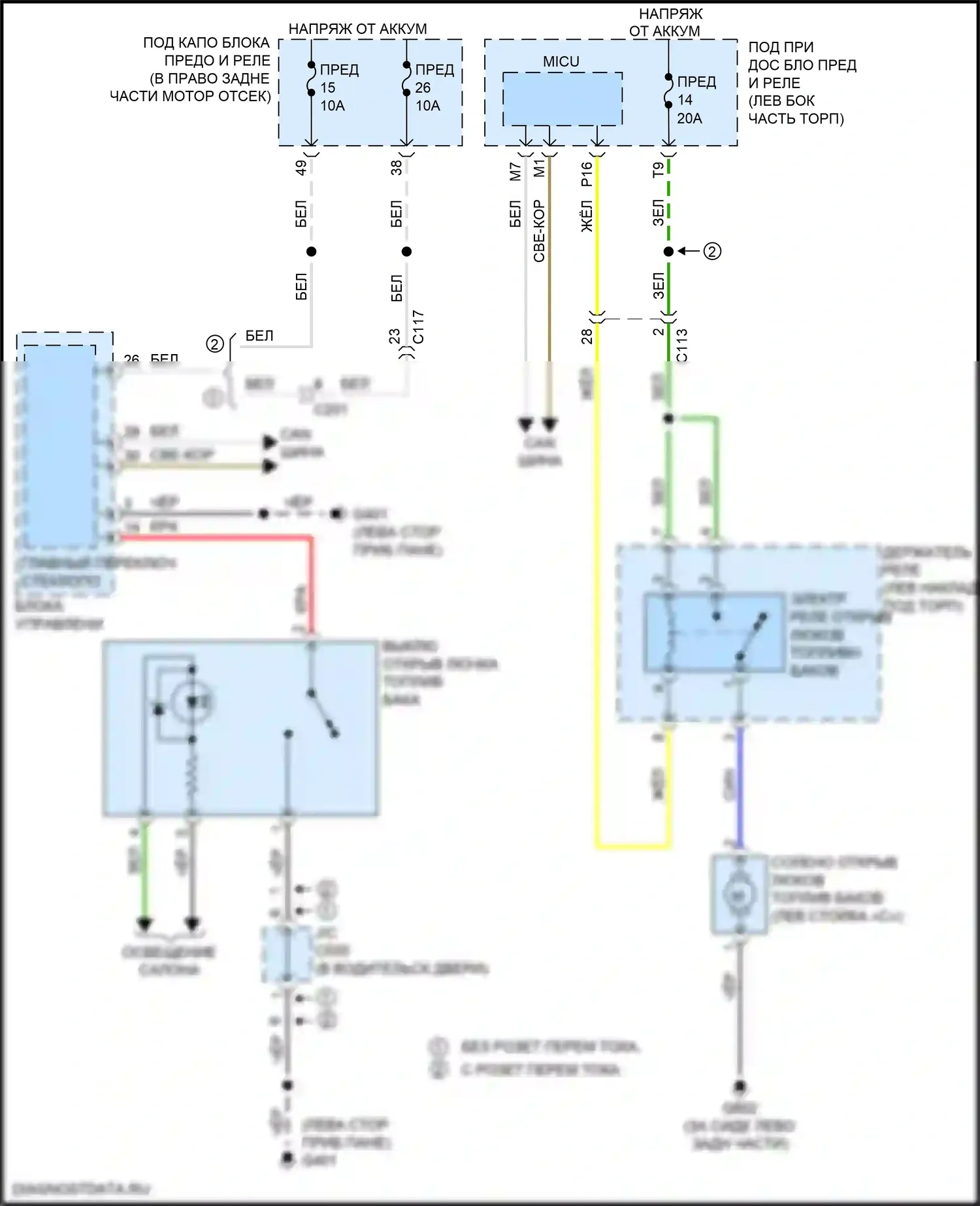 Ridgeline Honda II (2016-2021): Электросхема открытия лючка топливного бака 