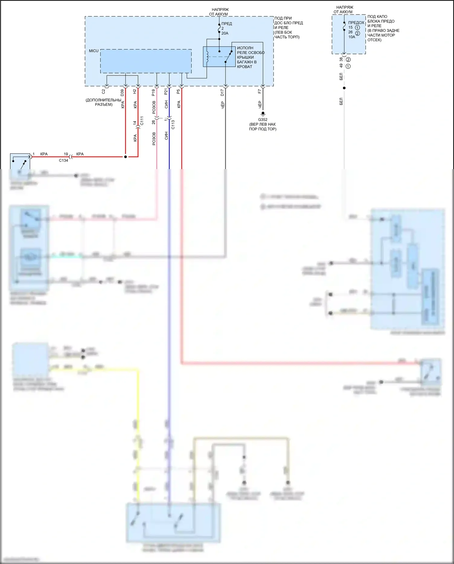 Ridgeline Honda II (2016-2021): Электросхема выпуска двери багажника 