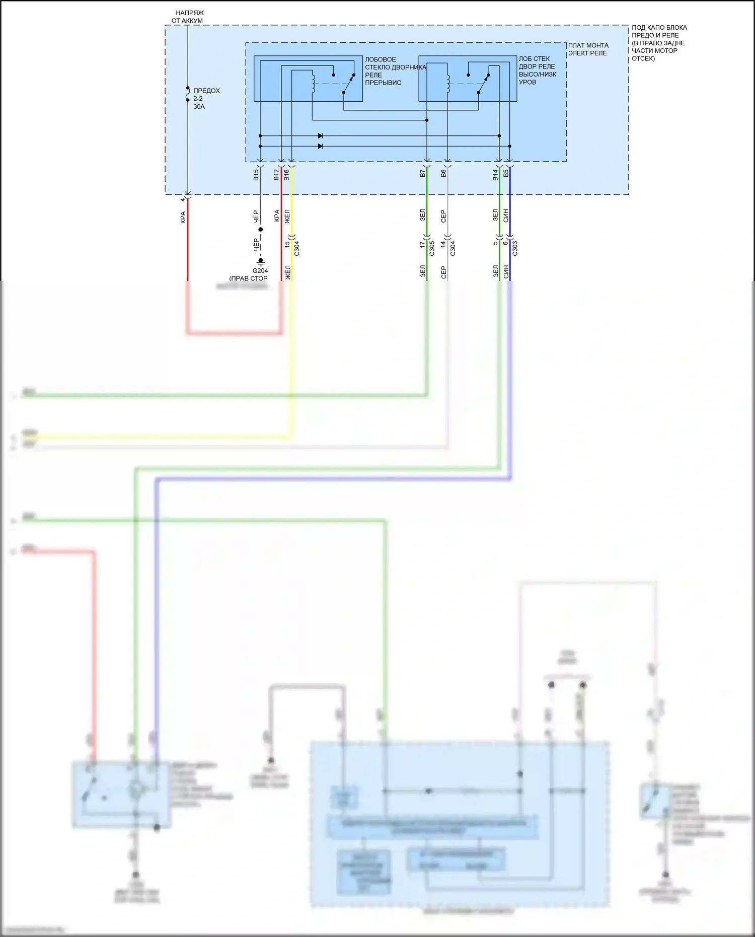 Ridgeline Honda II (2016-2021): Дворники и омыватели электросхема (2 из 2) 
