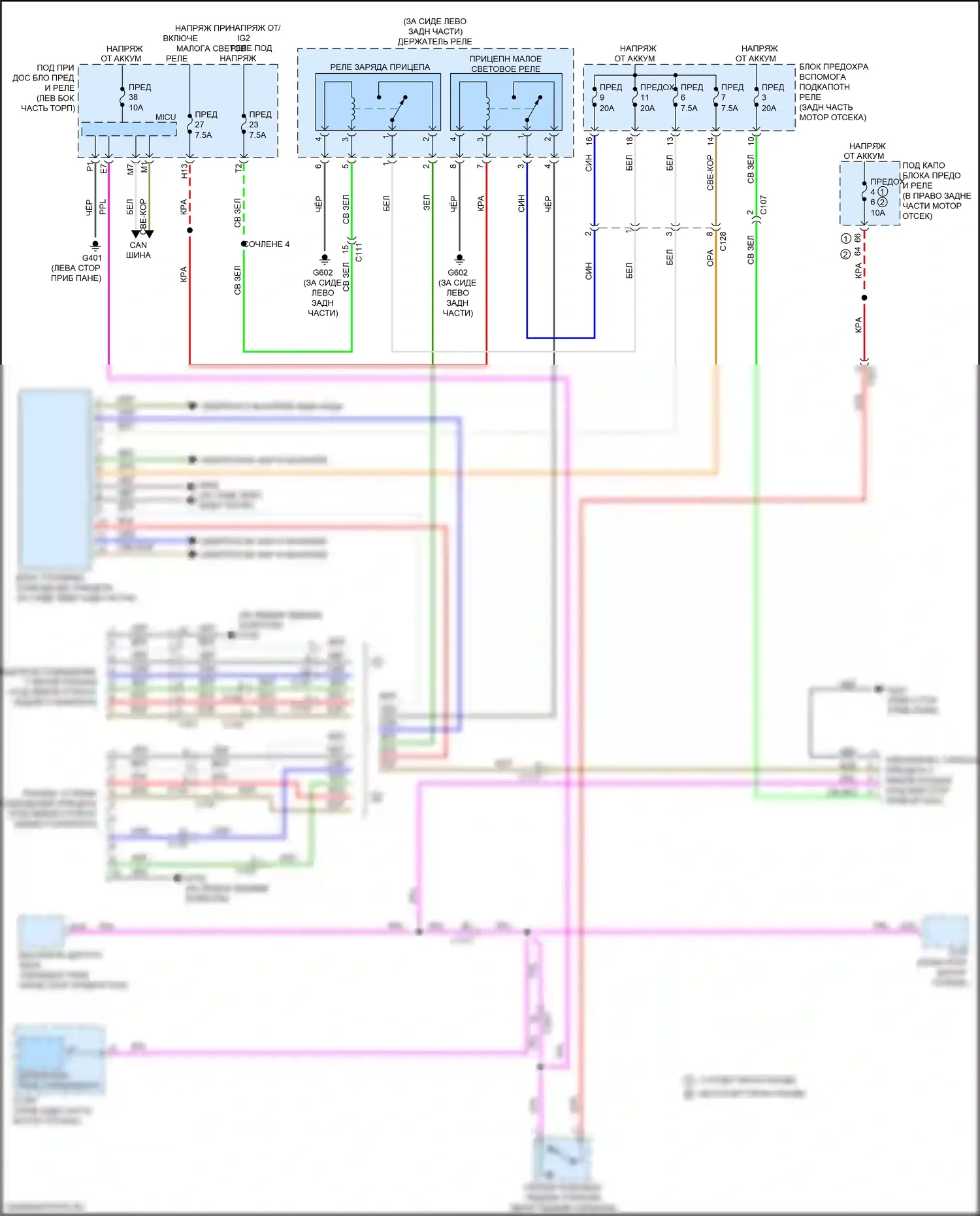 Ridgeline Honda II (2016-2021): Электросхема освещения прицепа 