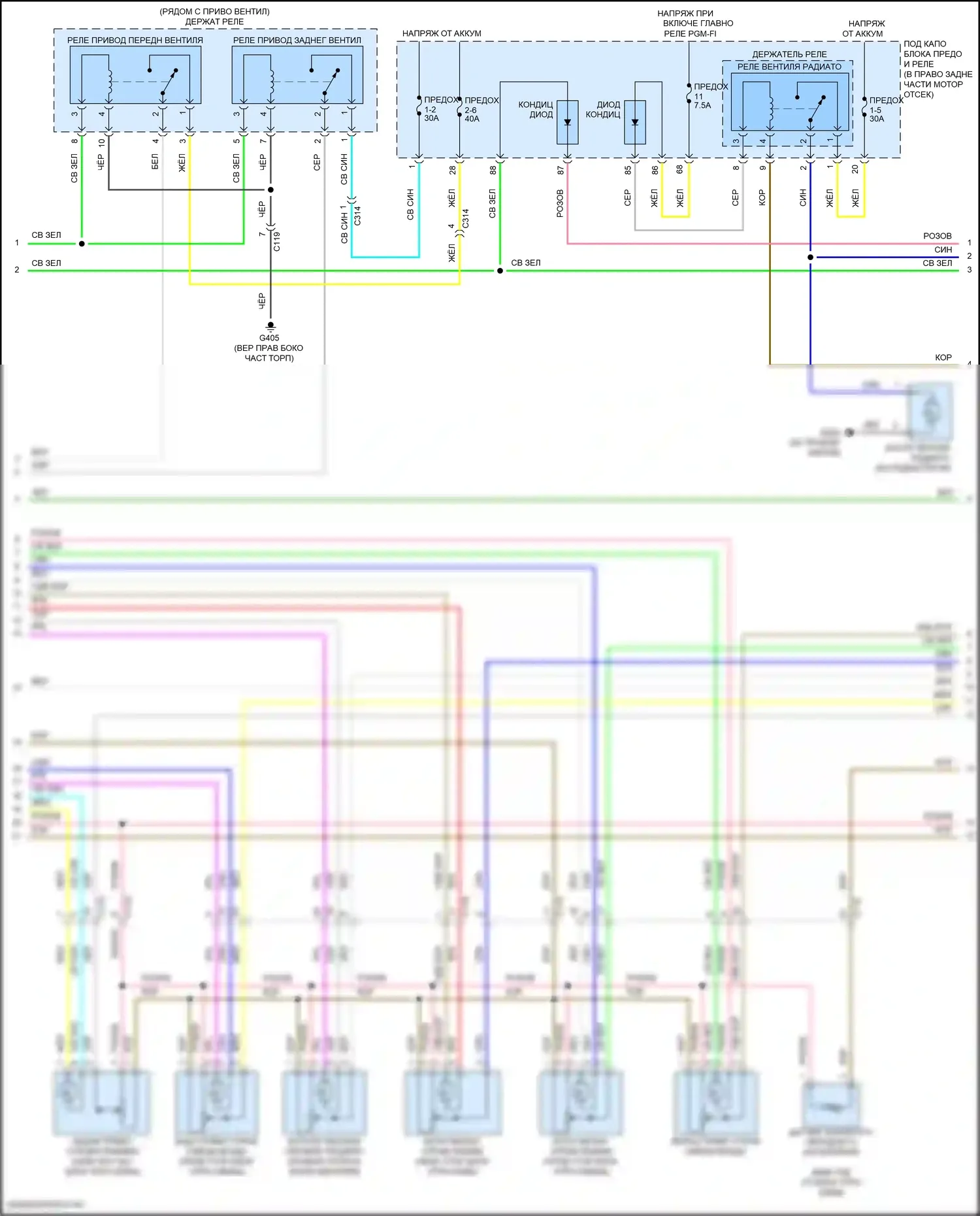 Ridgeline Honda II (2016-2021): Электросхема ручного кондиционера (2 из 3) 