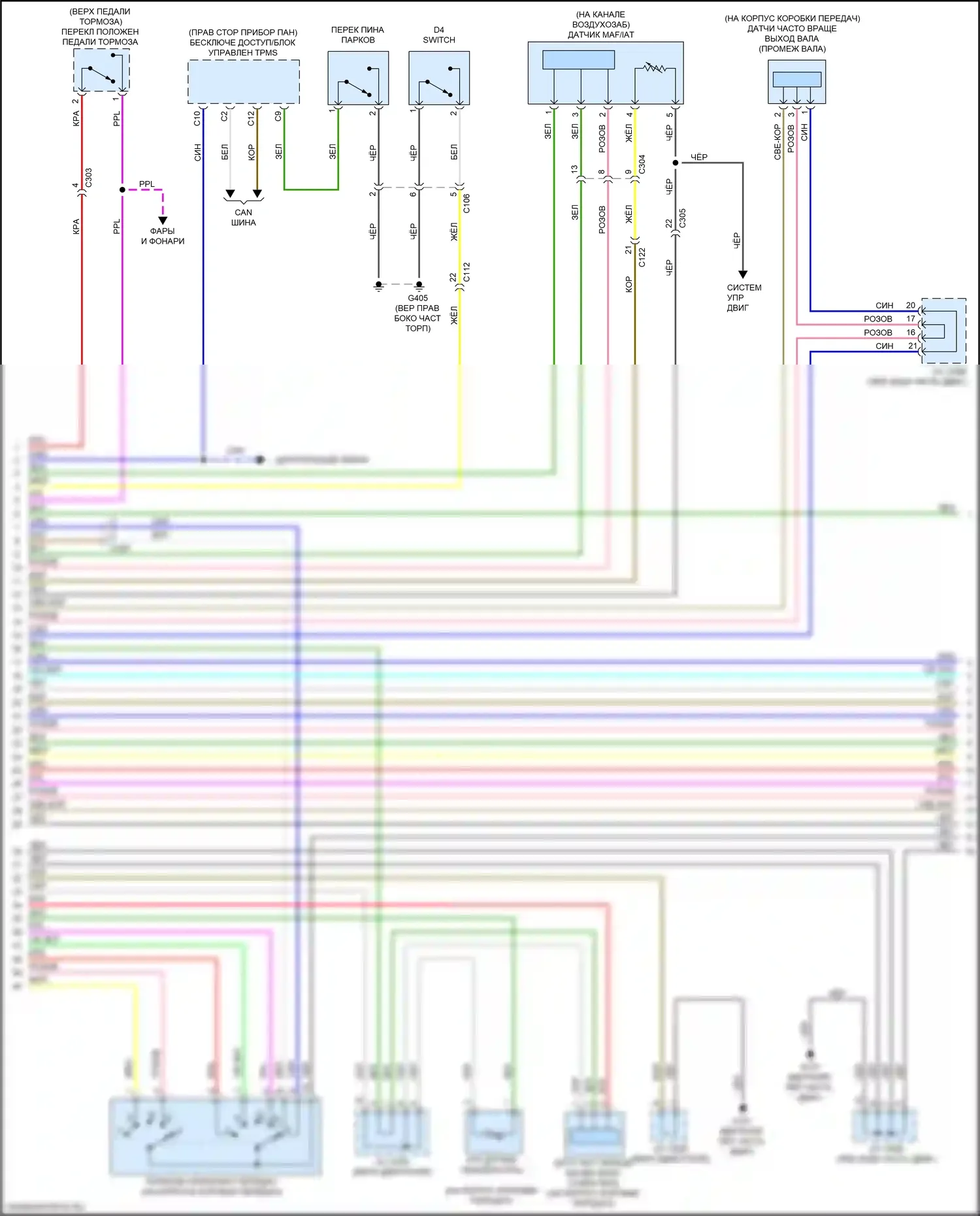 Ridgeline Honda II (2016-2021): Электросхема автоматической коробки передач (2 из 3) 