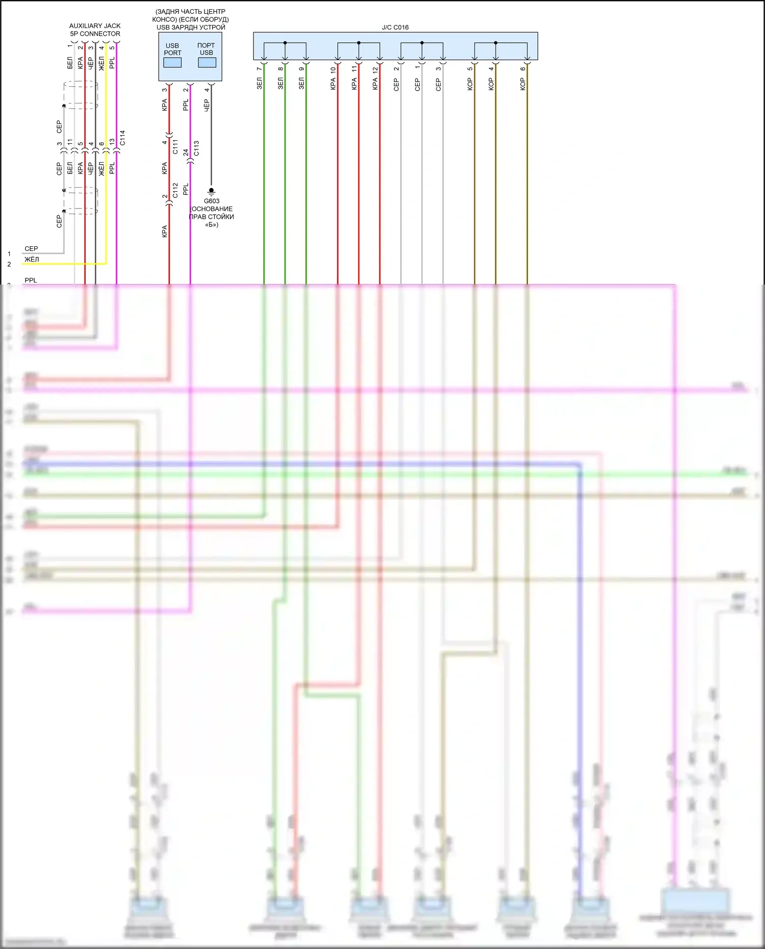 Ridgeline Honda II (2016-2021): Электросхема магнитолы, с дисплеем звука, без усилителя (2 из 5) 