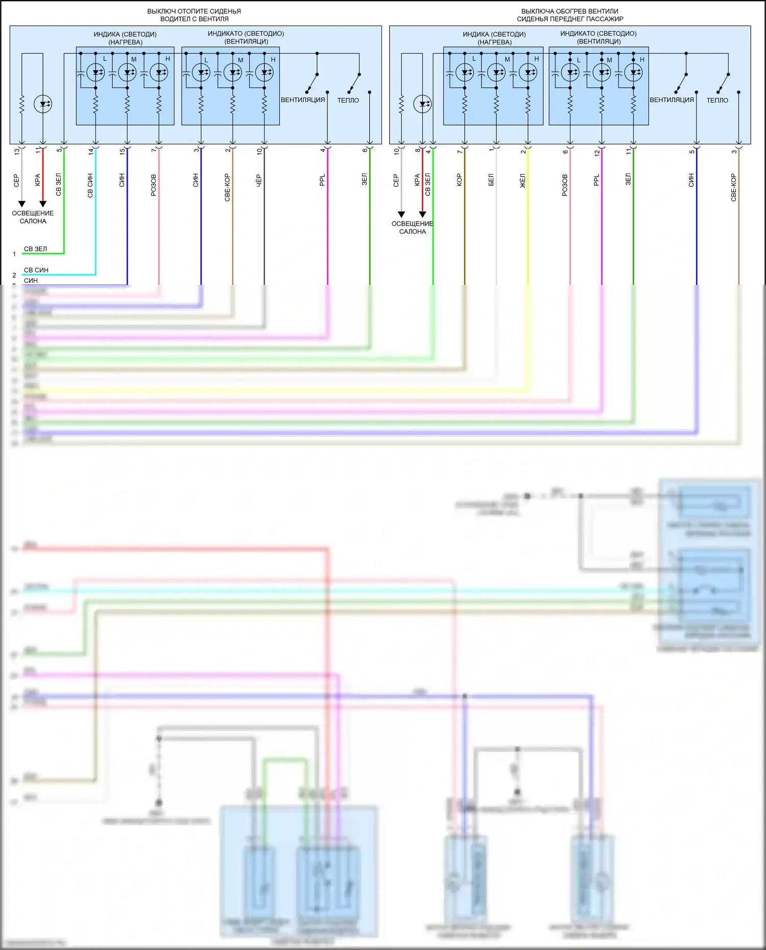 Ridgeline Honda II (2016-2021): Электросхема передних обогреваемых сидений, с вентиляцией (2 из 2) 